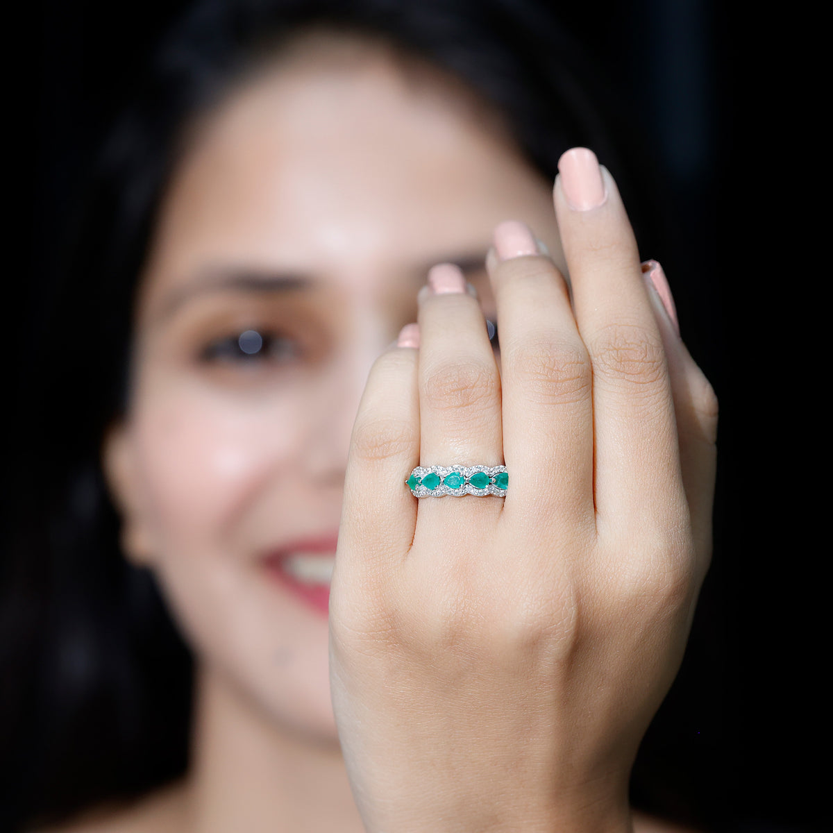 Pear Shape Emerald Anniversary Wedding Ring with Diamond Accent AAA - Rosec Jewels