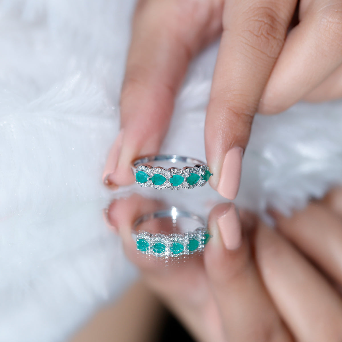 Pear Shape Emerald Anniversary Wedding Ring with Diamond Accent AAA - Rosec Jewels