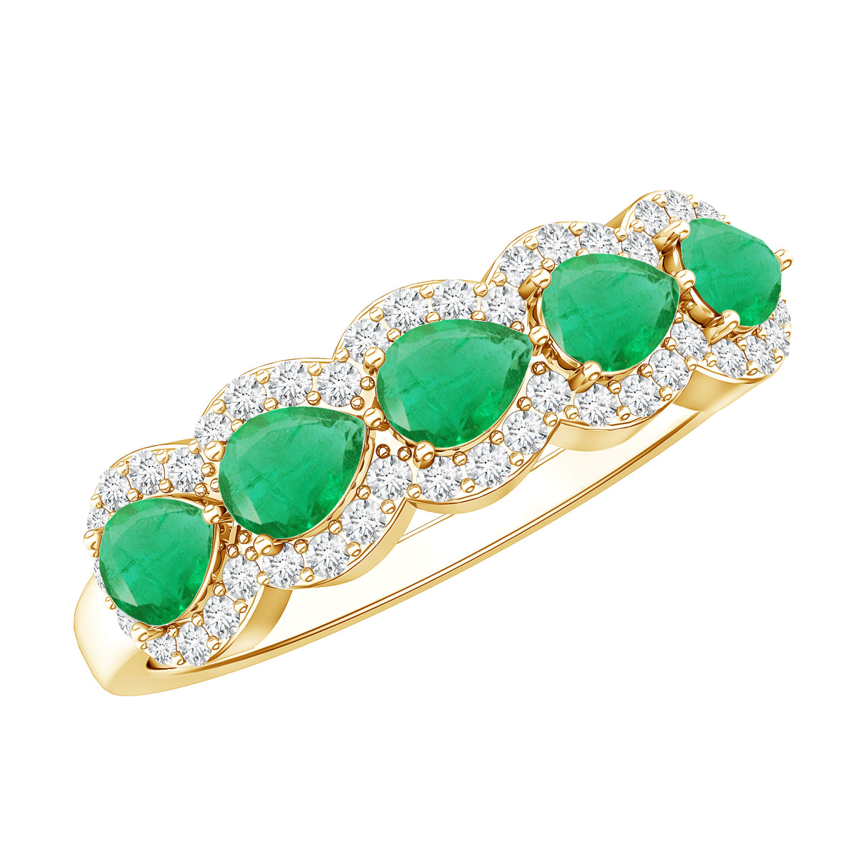 Pear Shape Emerald Anniversary Wedding Ring with Diamond Accent AAA - Rosec Jewels