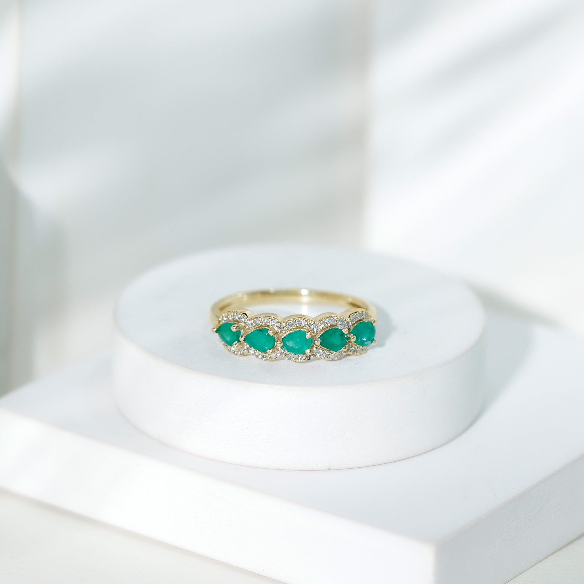 Rosec Jewels-Pear Shape Emerald Anniversary Wedding Ring with Diamond Accent