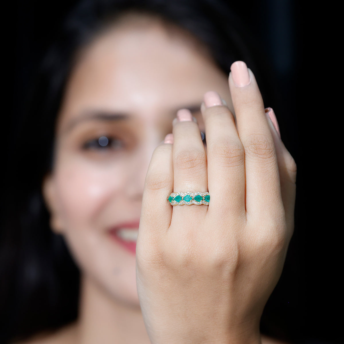 Pear Shape Emerald Anniversary Wedding Ring with Diamond Accent AAA - Rosec Jewels