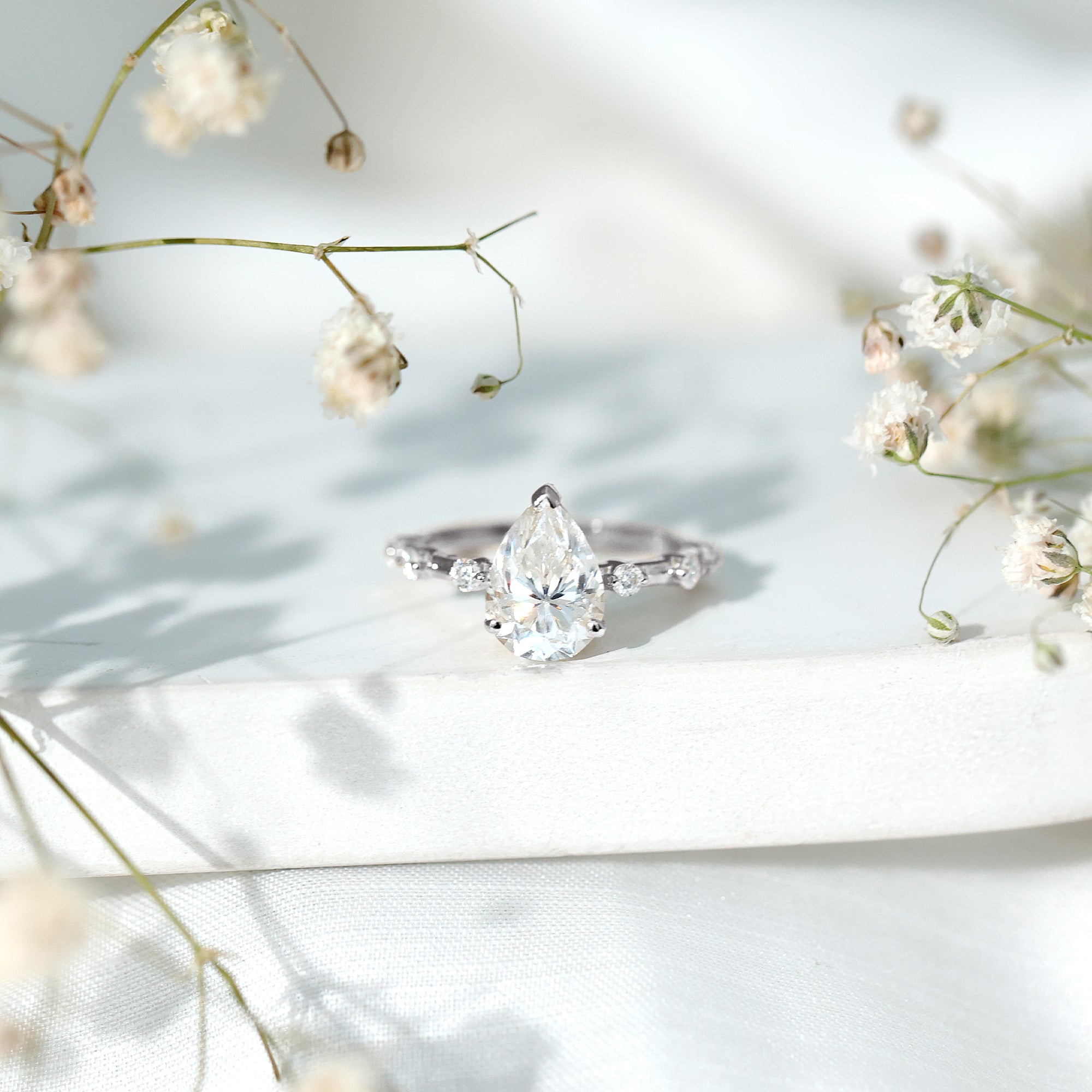 Pear Shaped Moissanite Big Engagement Ring For Women D-VS1 - Rosec Jewels