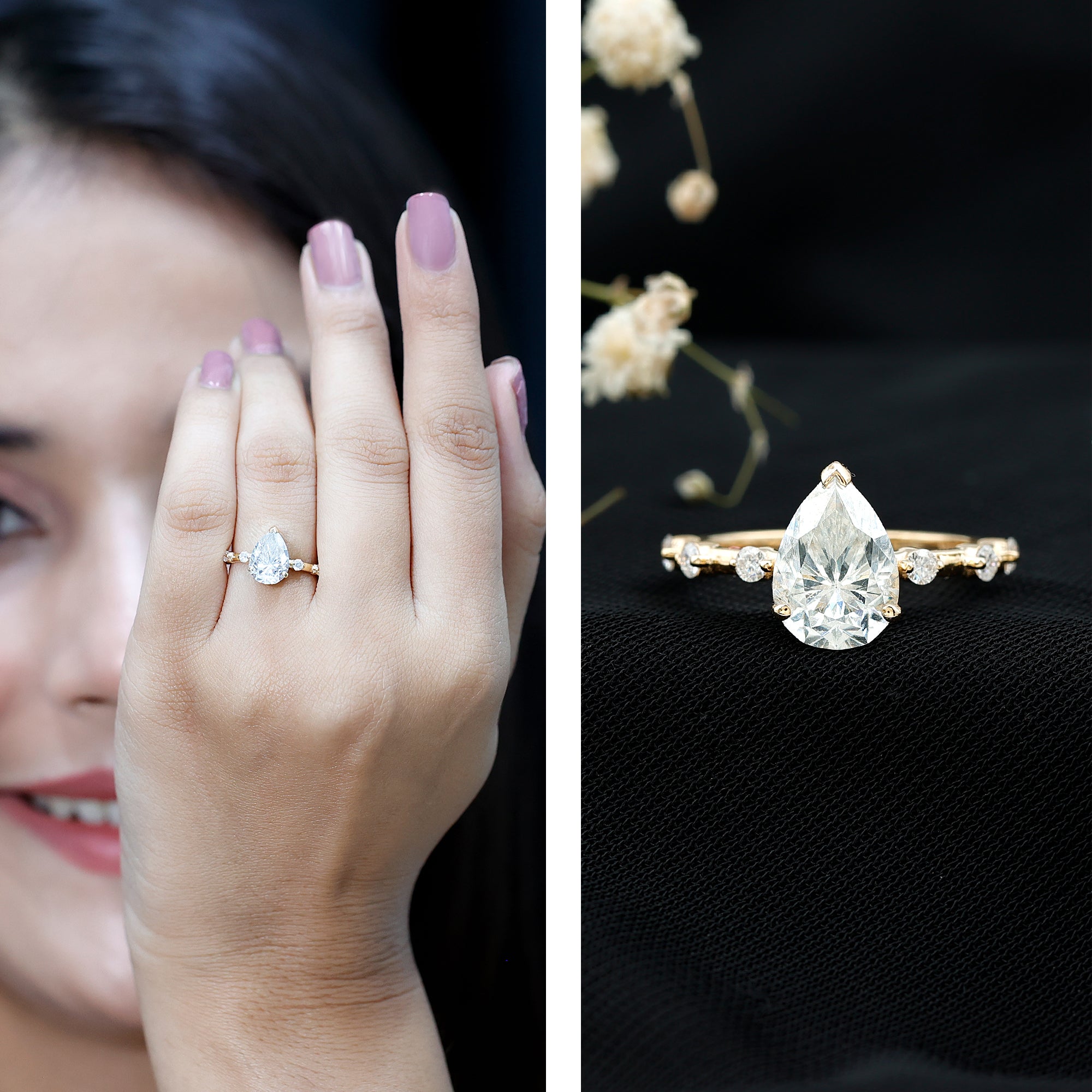 Pear Shaped Moissanite Big Engagement Ring For Women D-VS1 - Rosec Jewels