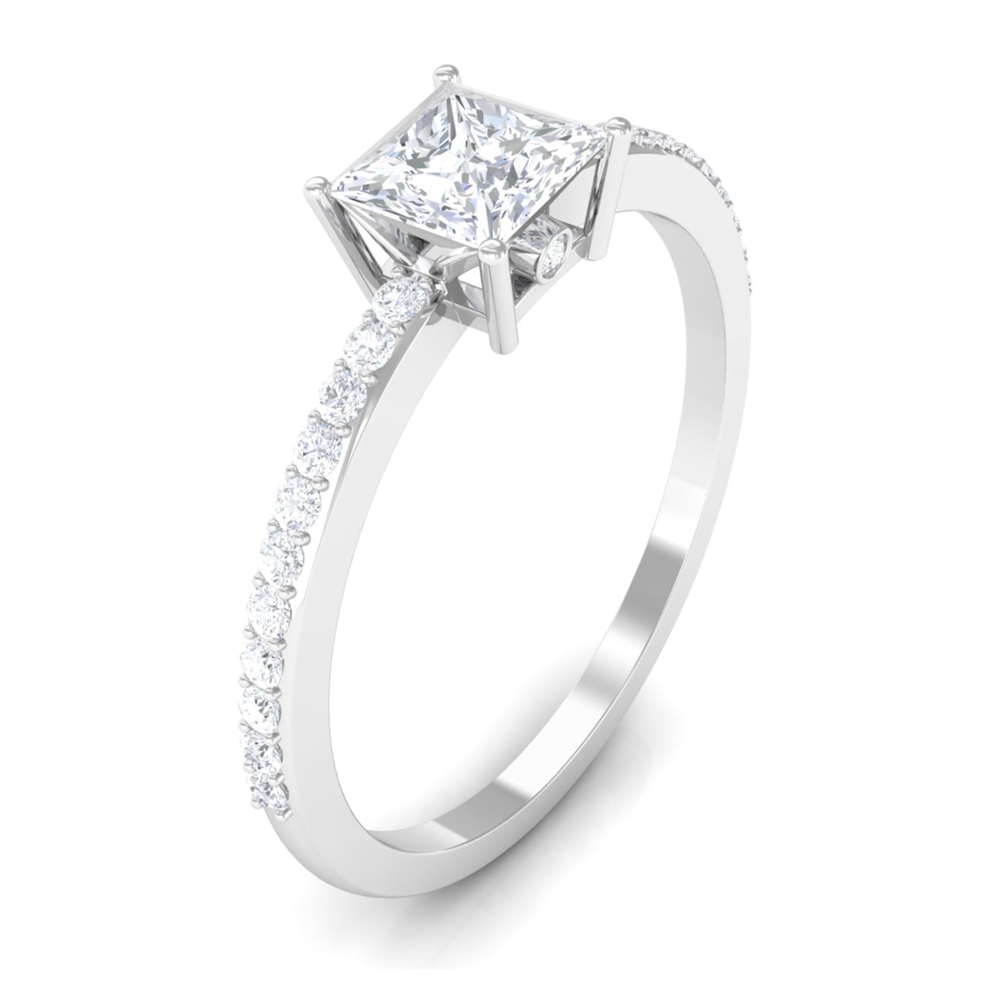 3/4 CT Princess Cut Zircon Solitaire Ring with Surprise and Side Stones AAAA - Rosec Jewels