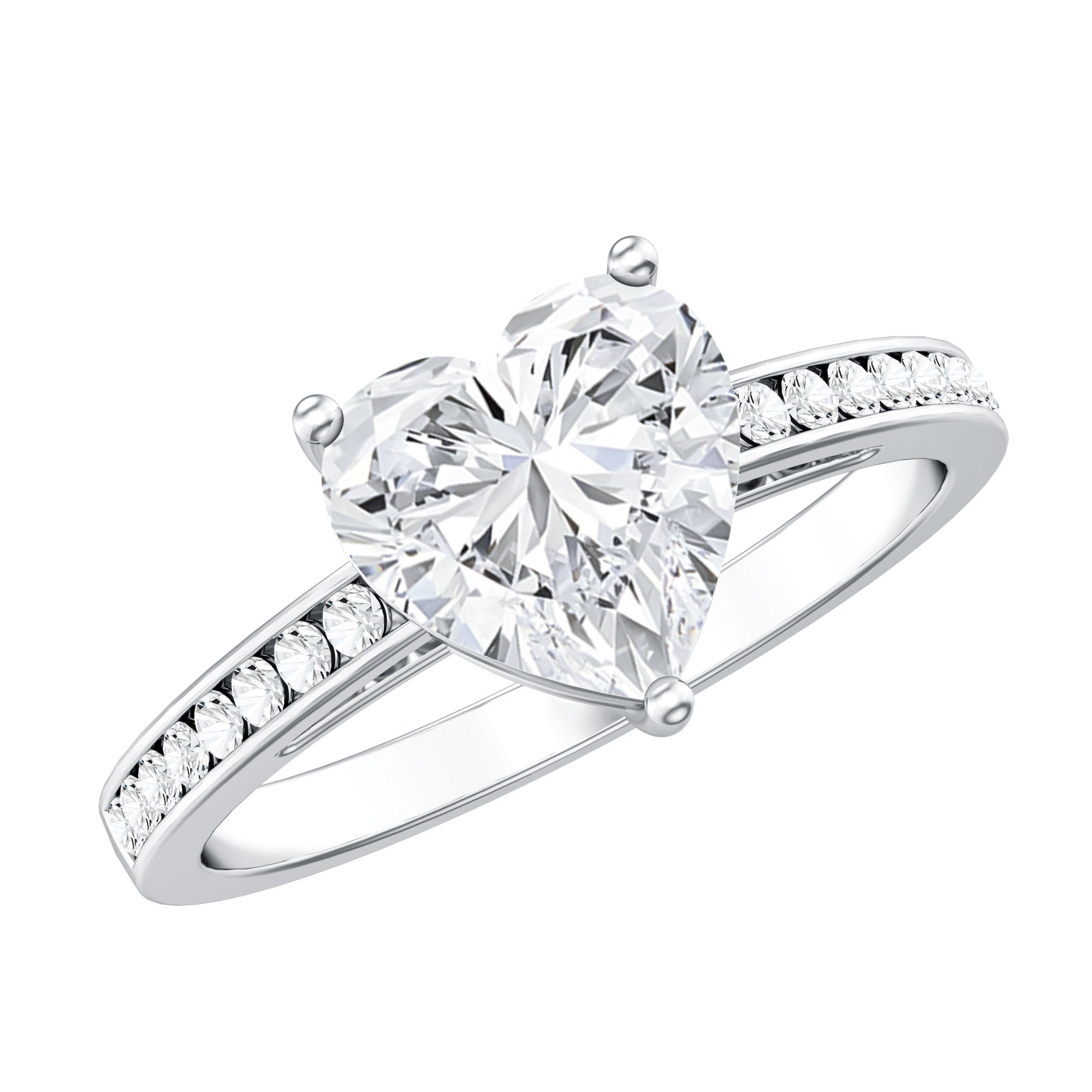 Moissanite 8MM Heart Engagement Ring with Side Stones D-VS1 - Rosec Jewels