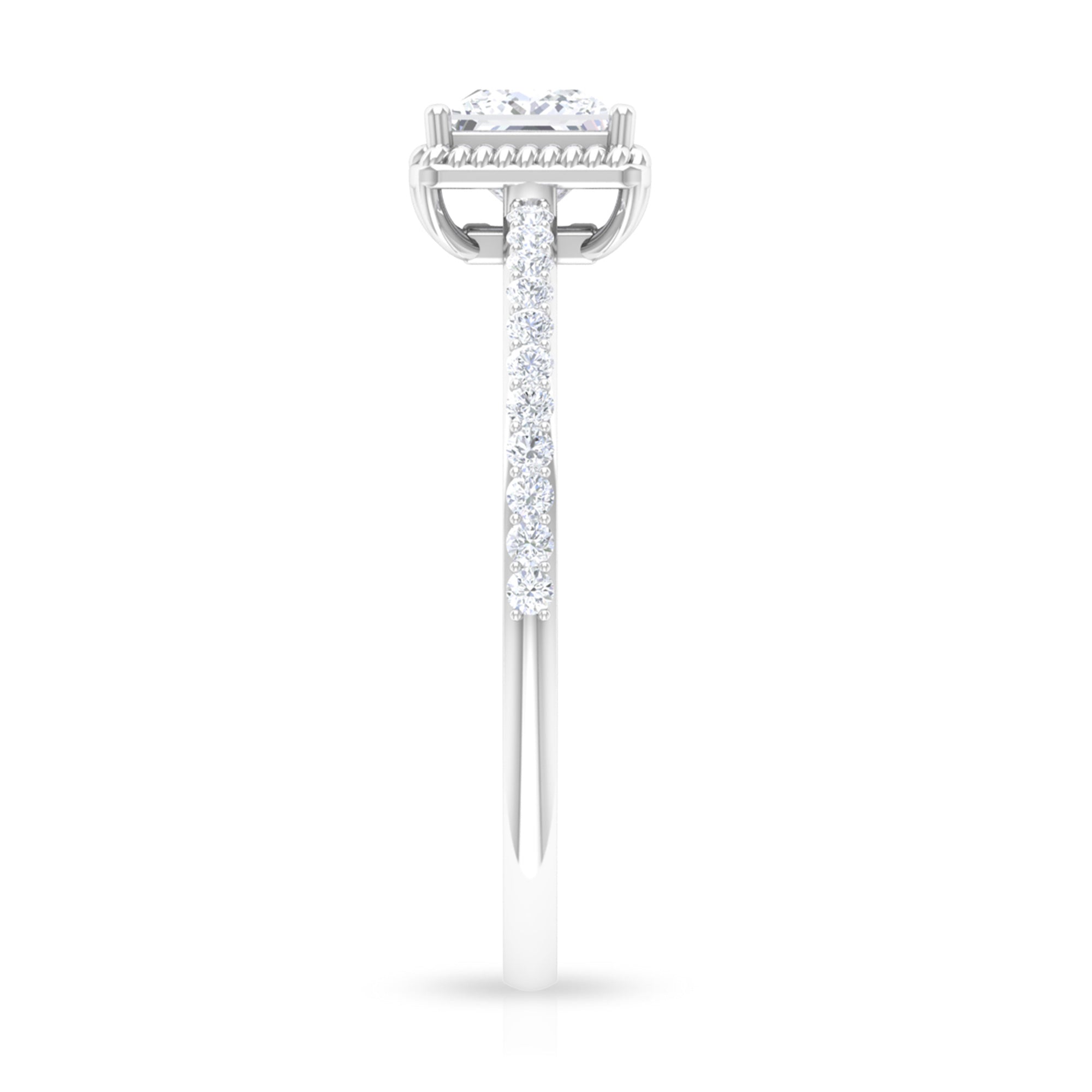 3/4 CT Princess Cut Zircon Solitaire Ring with Side Stones AAAA - Rosec Jewels