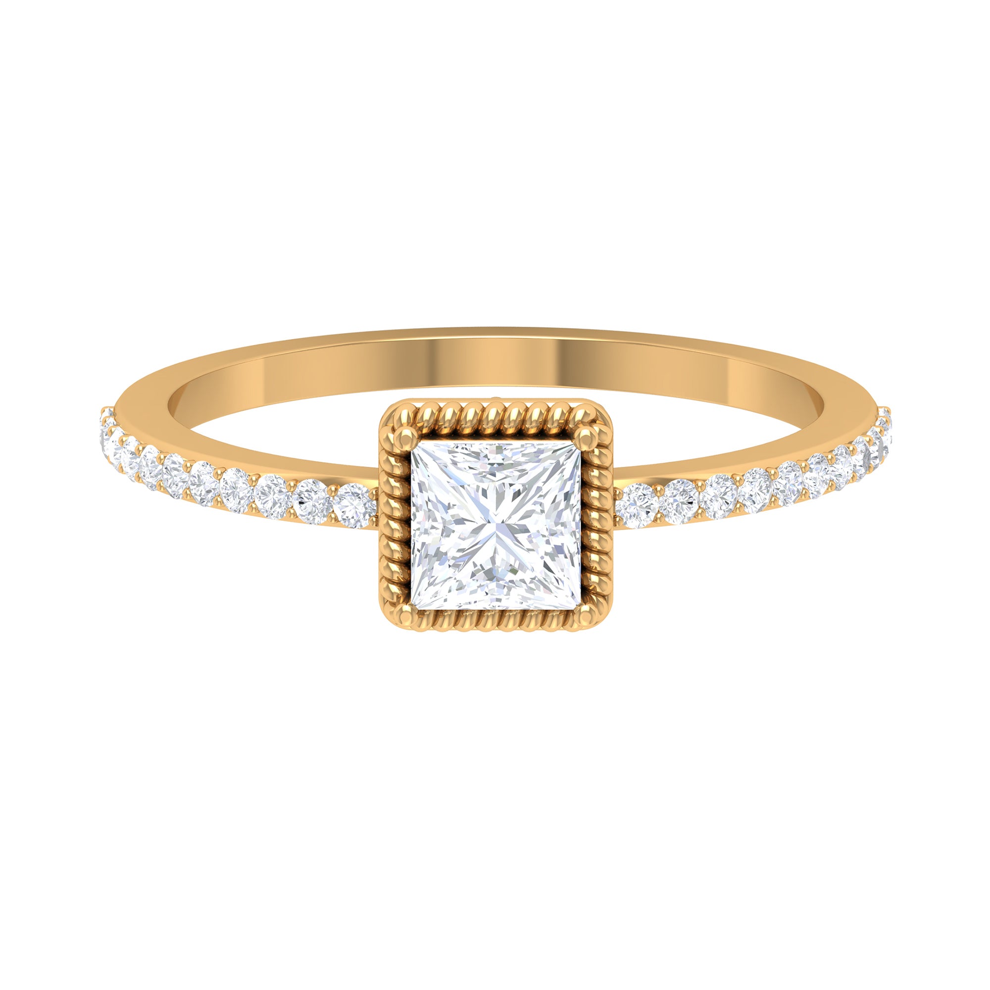 3/4 CT Princess Cut Zircon Solitaire Ring with Side Stones AAAA - Rosec Jewels