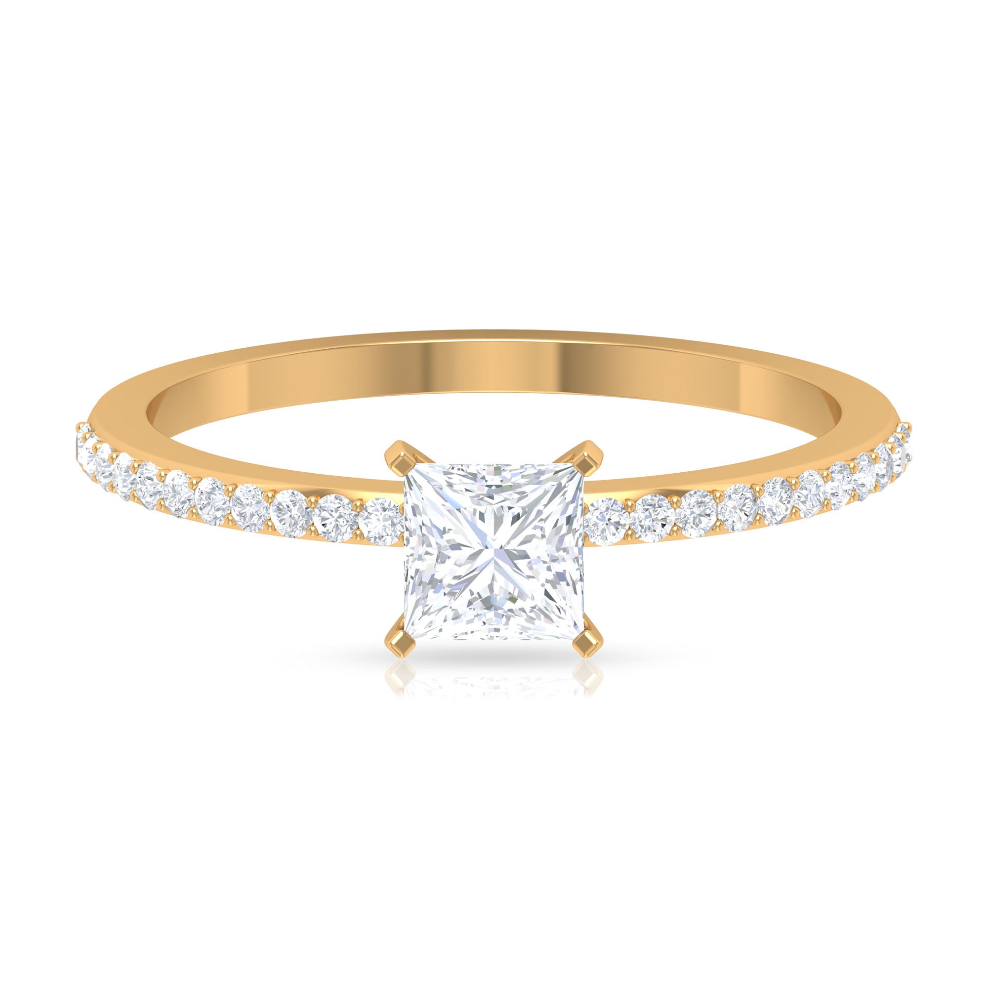 3/4 CT Princess Cut Cubic Zircon Solitaire Ring with Side Stones AAAA - Rosec Jewels