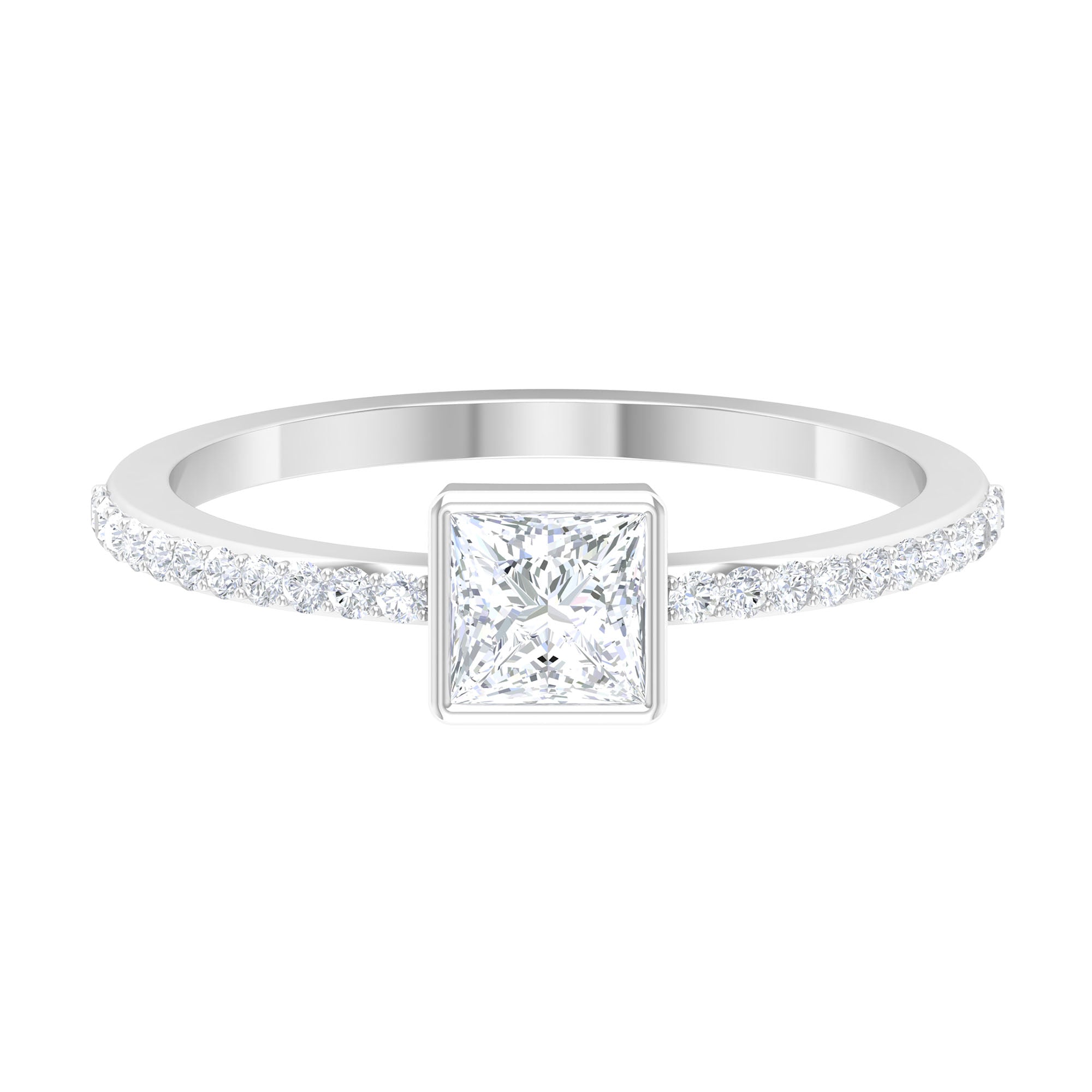 Rosec Jewels-3/4 CT Bezel Set Cubic Zircon Solitaire Ring with Side Stones