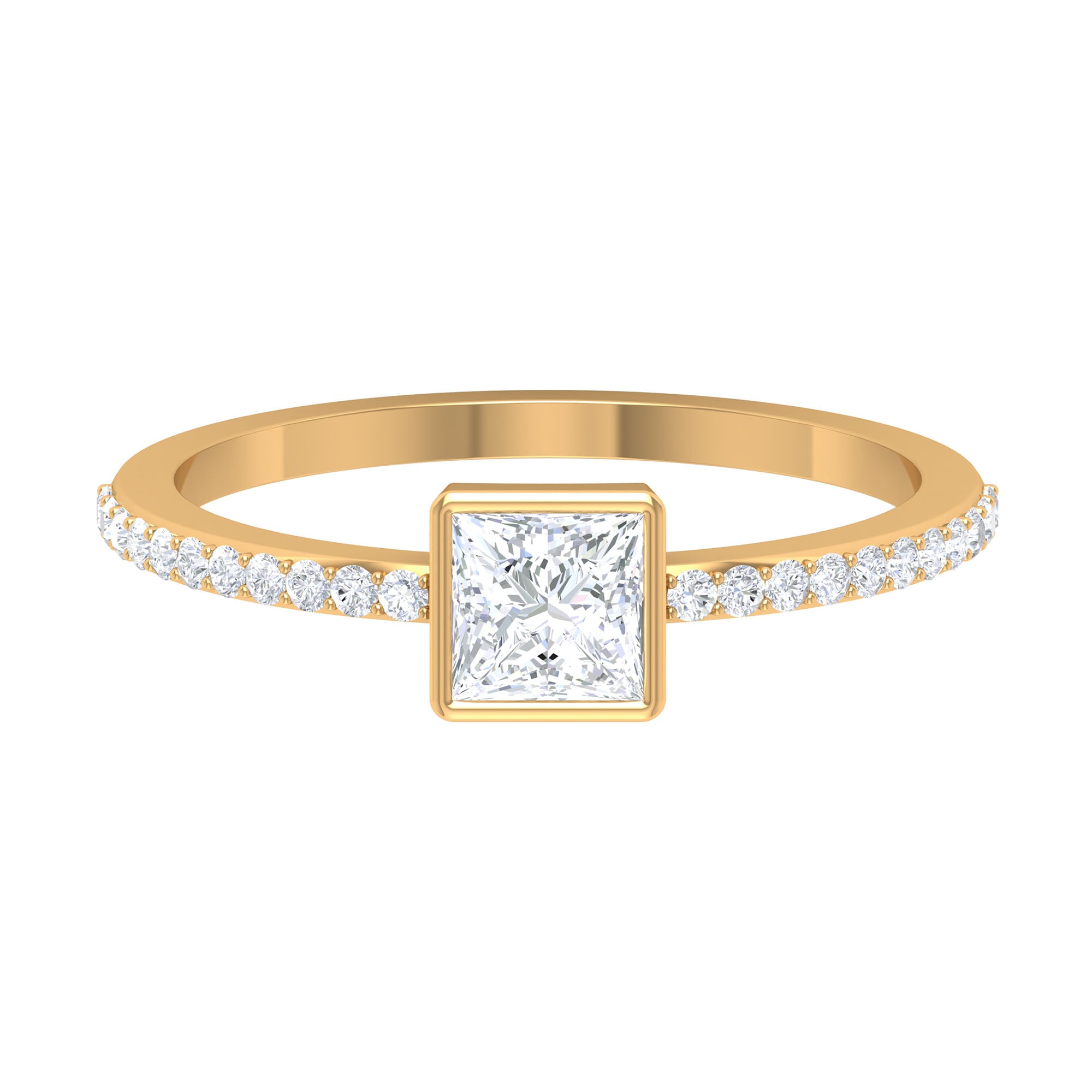 Rosec Jewels-3/4 CT Bezel Set Cubic Zircon Solitaire Ring with Side Stones