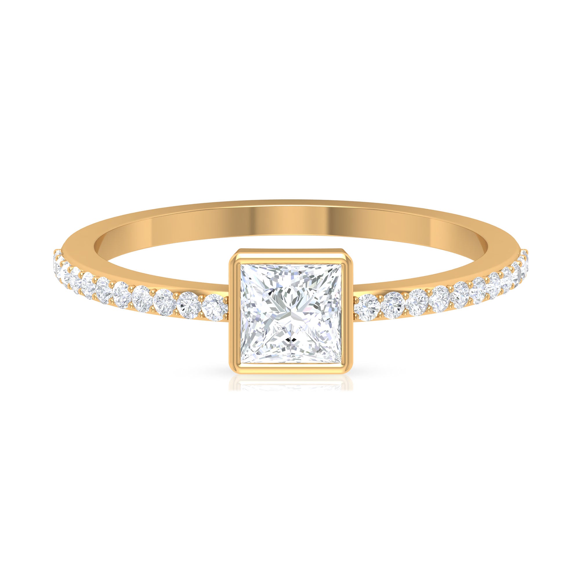 Rosec Jewels-3/4 CT Bezel Set Cubic Zircon Solitaire Ring with Side Stones