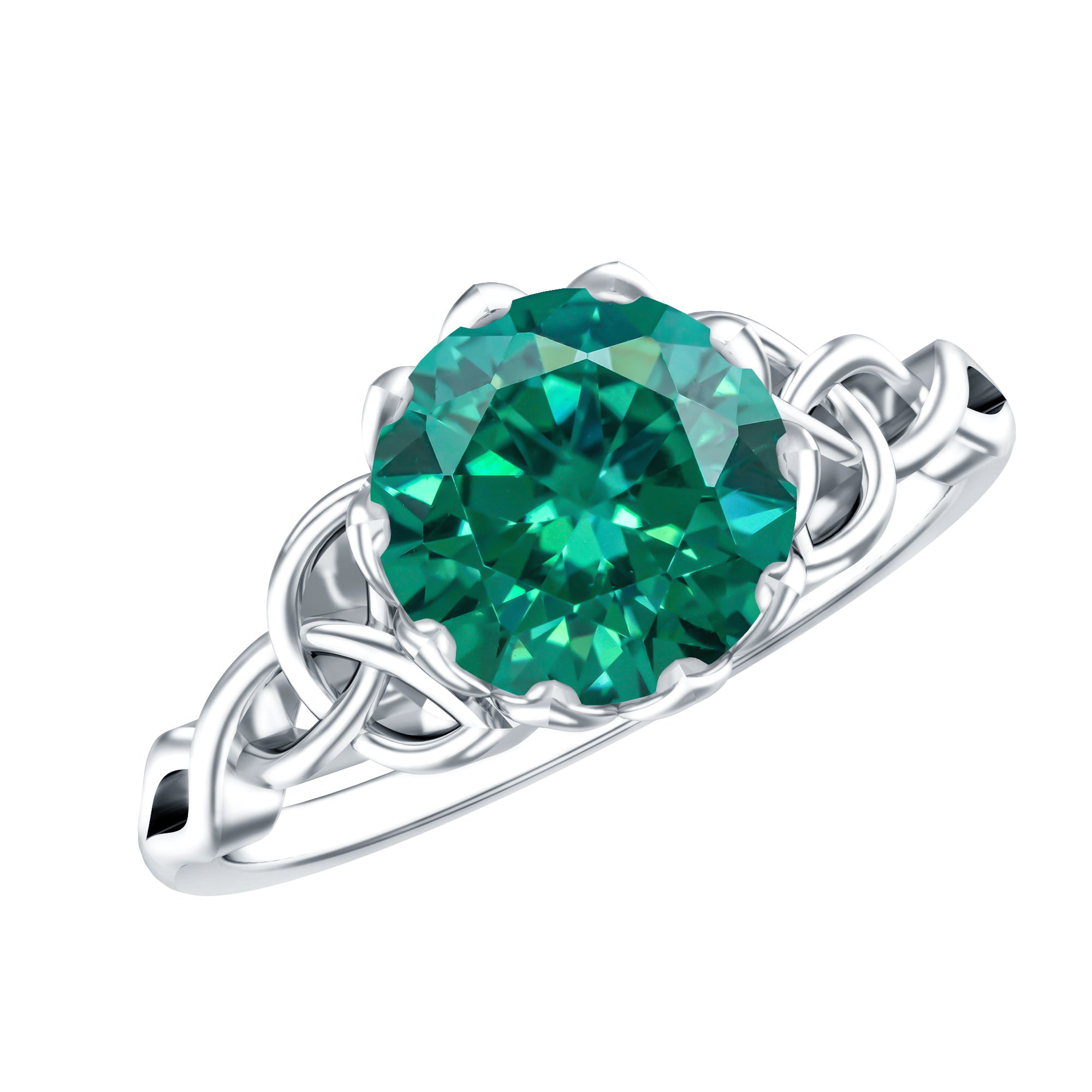 Lotus Basket Set Lab Grown Emerald Knot Engagement Ring AAAA - Rosec Jewels