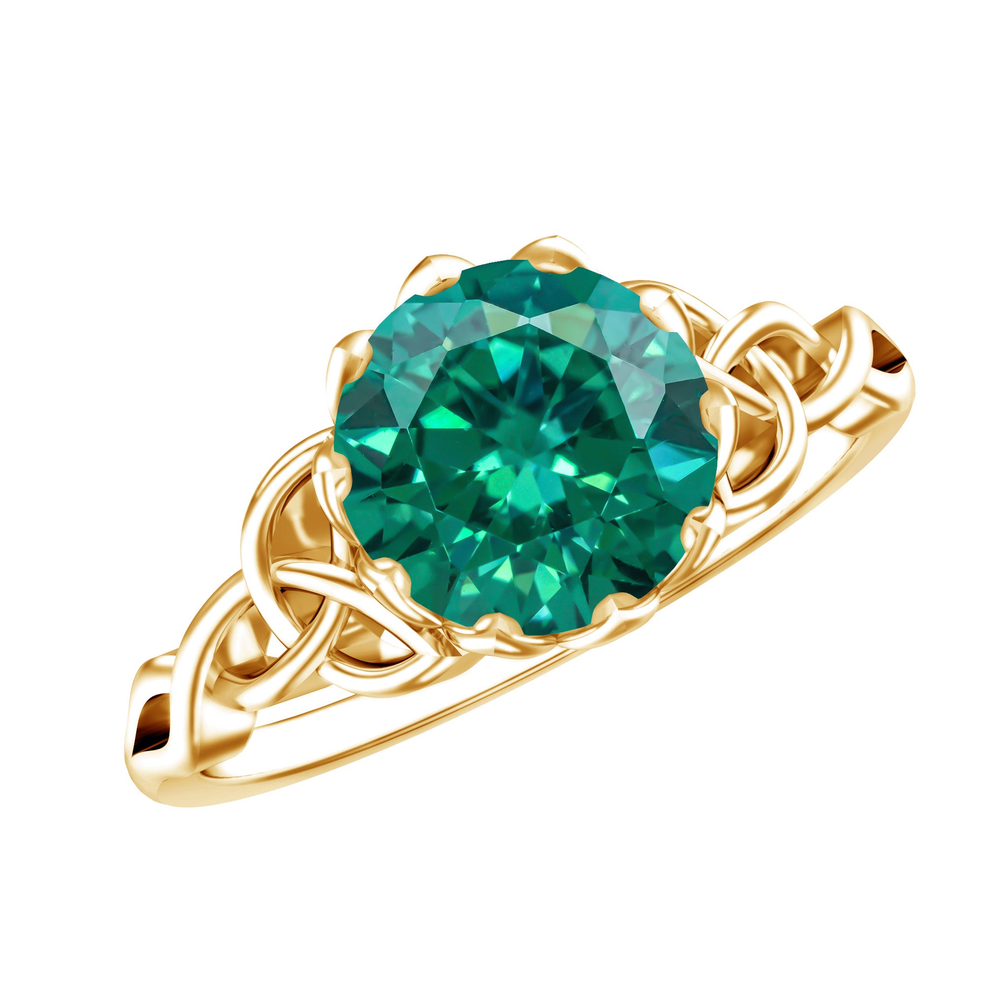 Lotus Basket Set Lab Grown Emerald Knot Engagement Ring AAAA - Rosec Jewels