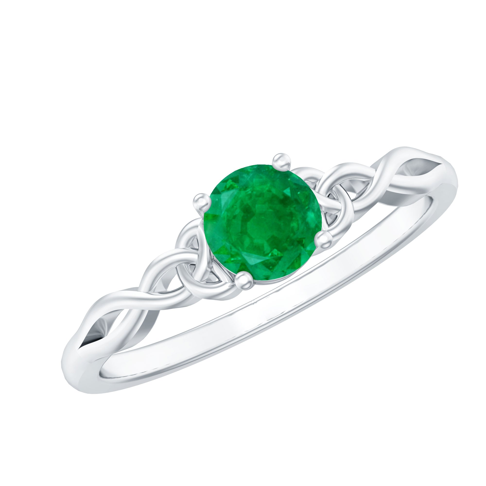 Solitaire Round Emerald Promise Ring with Celtic Band AAA - Rosec Jewels