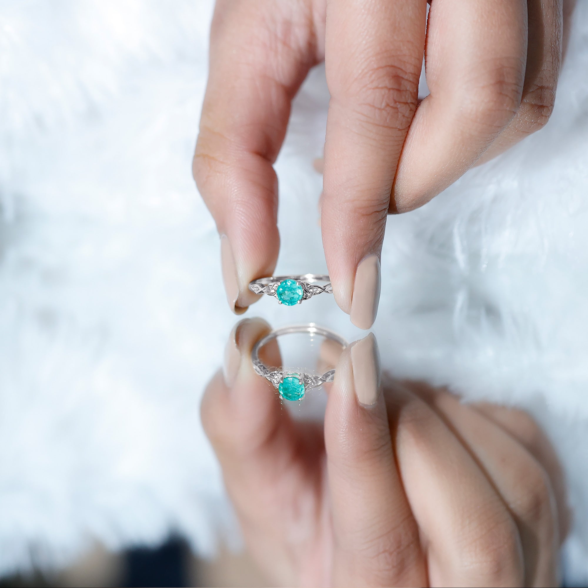 Solitaire Round Emerald Promise Ring with Celtic Band AAA - Rosec Jewels