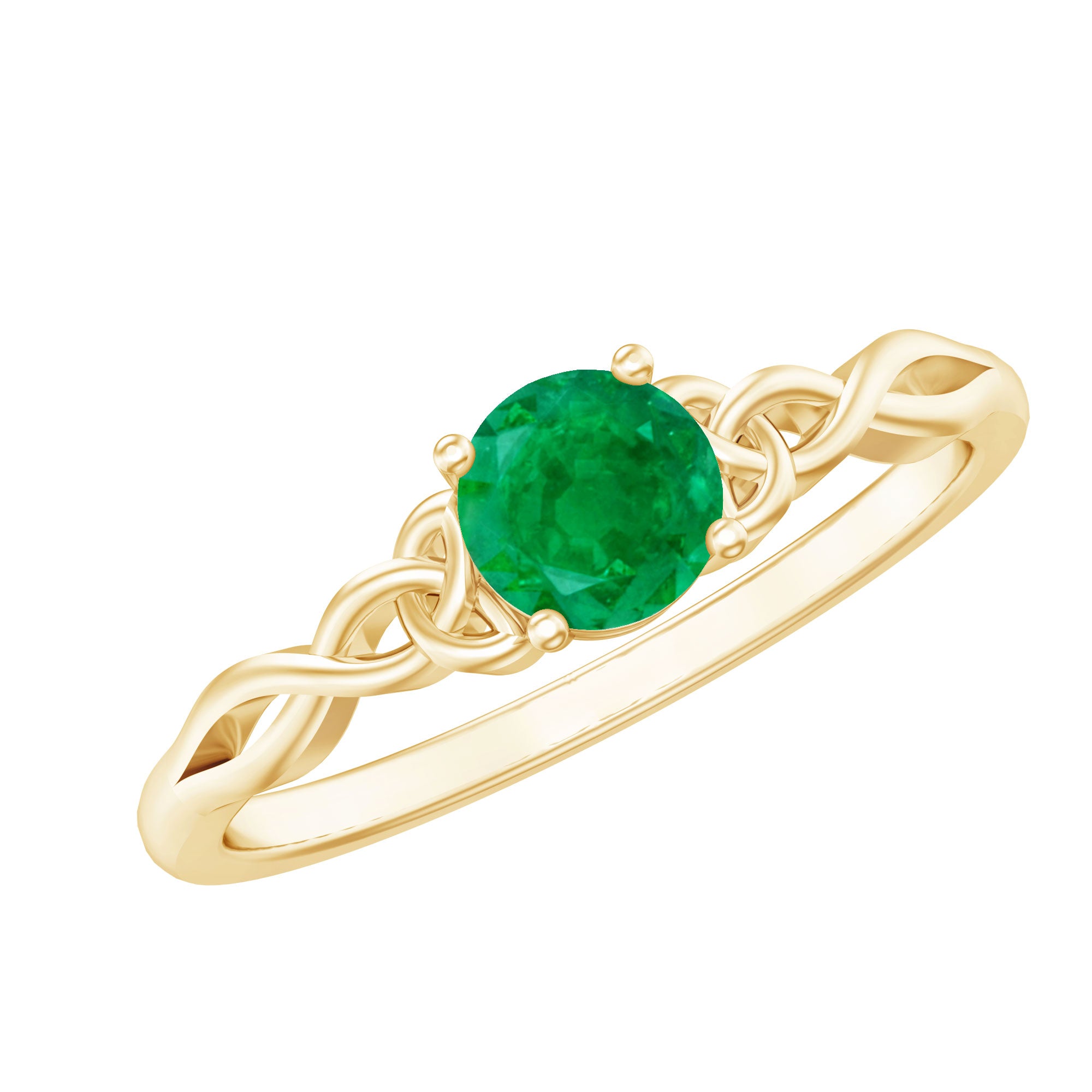 Solitaire Round Emerald Promise Ring with Celtic Band AAA - Rosec Jewels