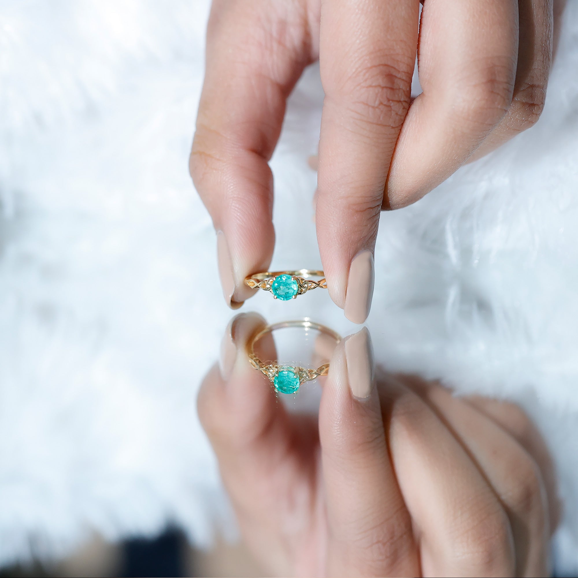 Solitaire Round Emerald Promise Ring with Celtic Band AAA - Rosec Jewels