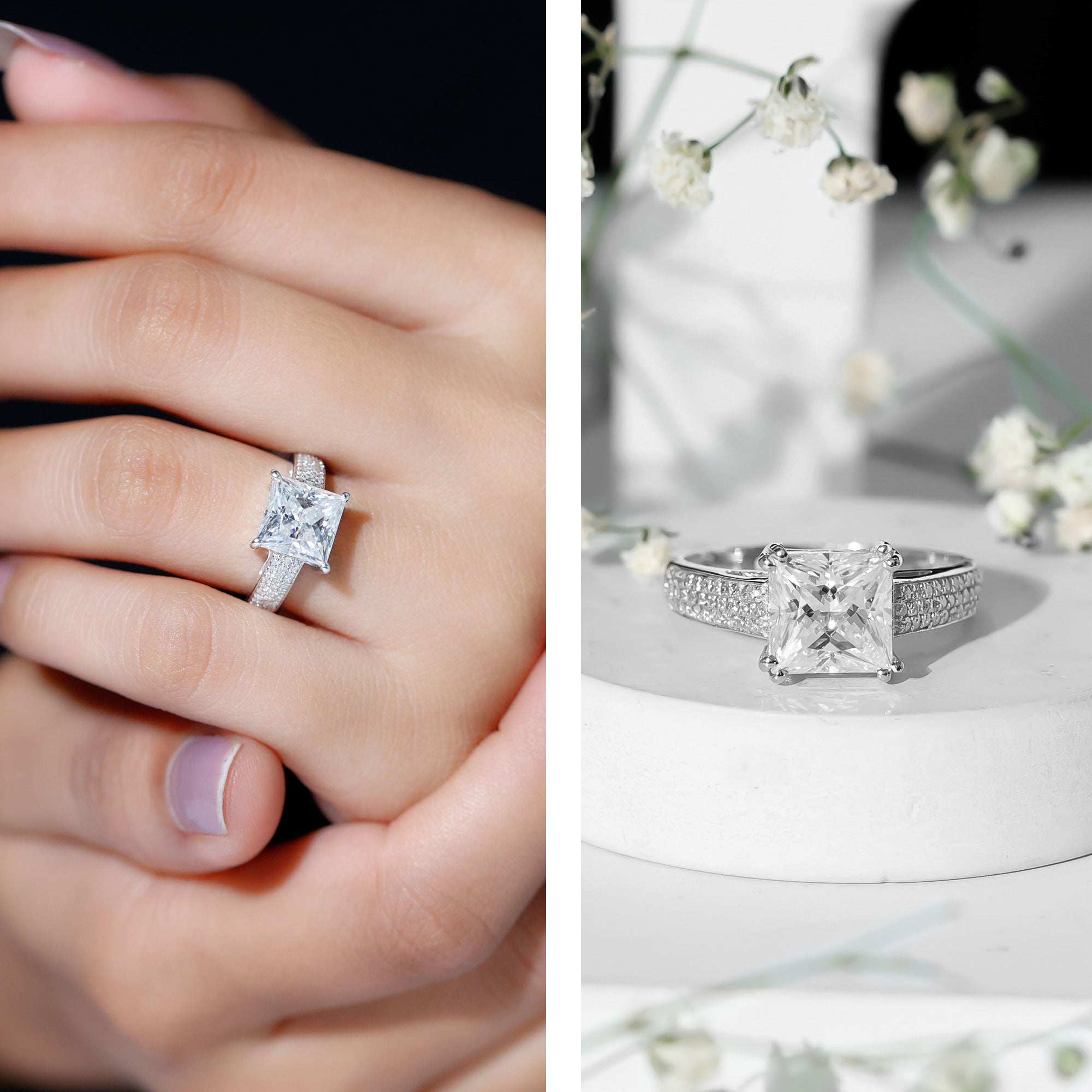 Princess Cut Moissanite Engagement Ring With Certificate D-VS1 - Rosec Jewels