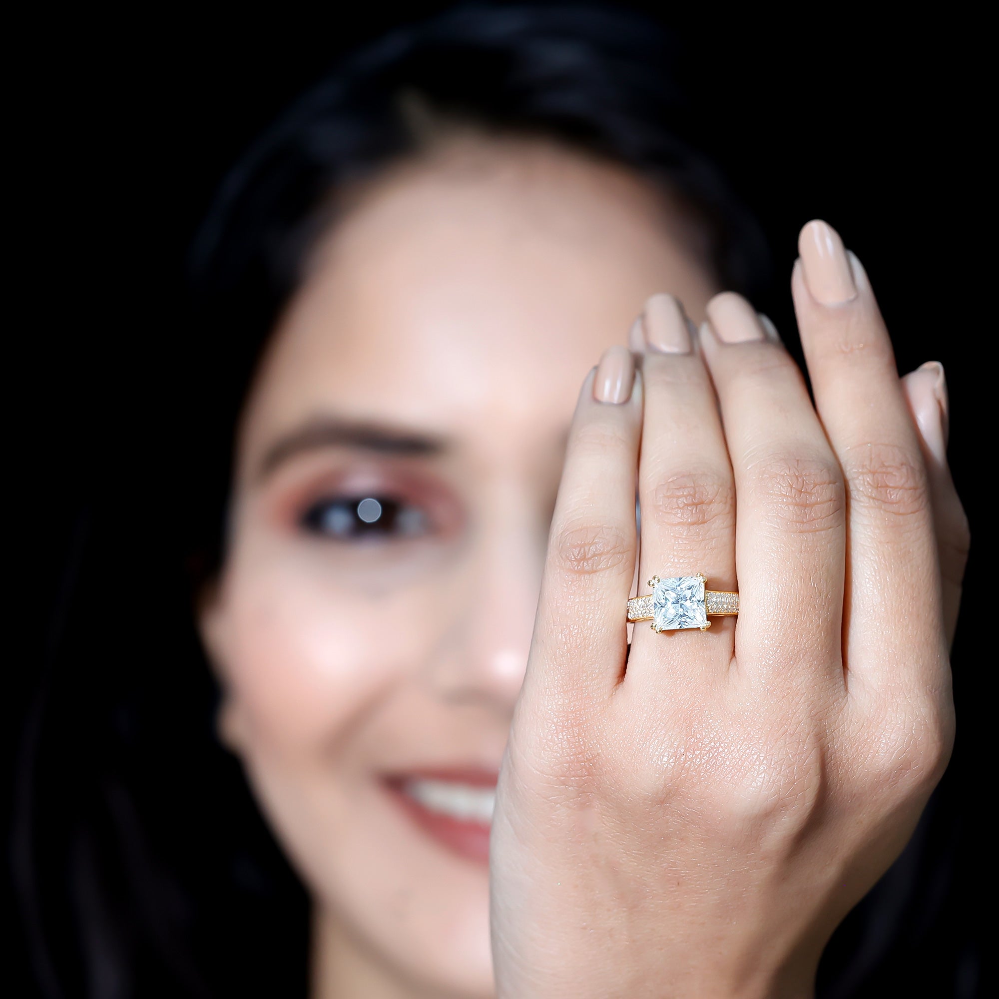 Princess Cut Moissanite Engagement Ring With Certificate D-VS1 - Rosec Jewels