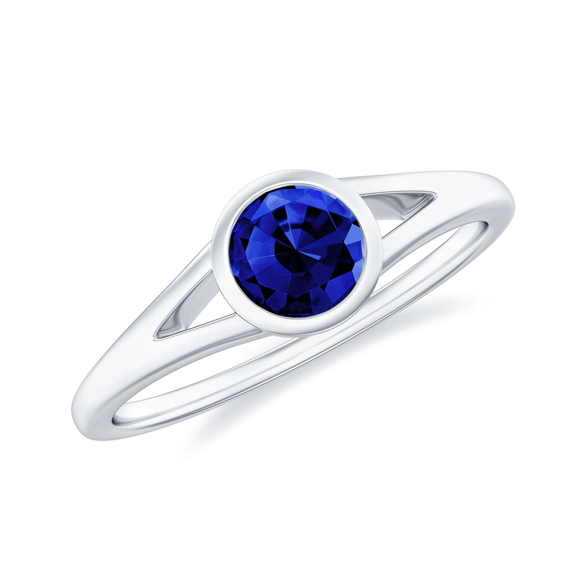Certified 0.6 Carat Lab Grown Blue Sapphire Promise Ring with Split Shank AAAA - Rosec Jewels