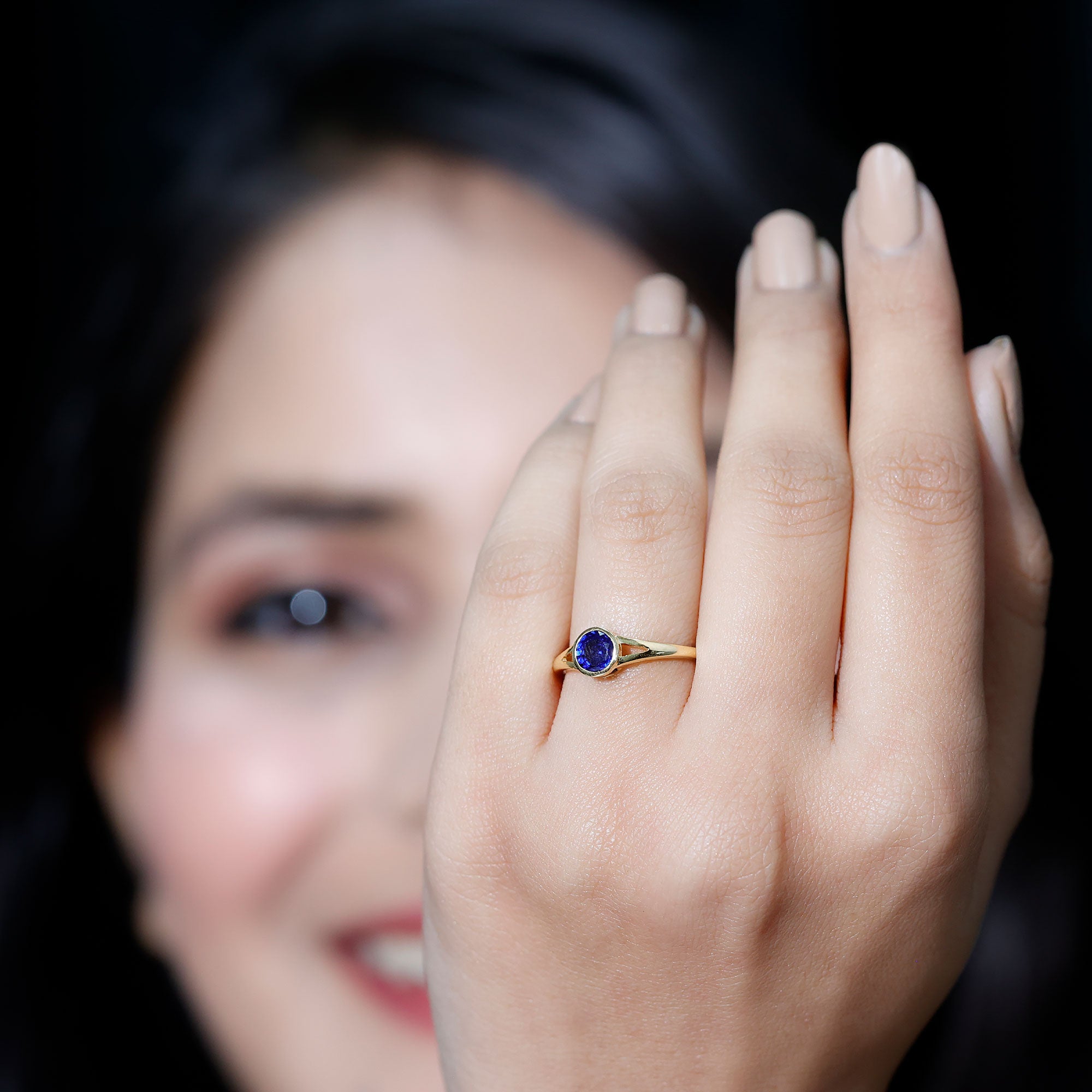 Certified 0.6 Carat Lab Grown Blue Sapphire Promise Ring with Split Shank AAAA - Rosec Jewels