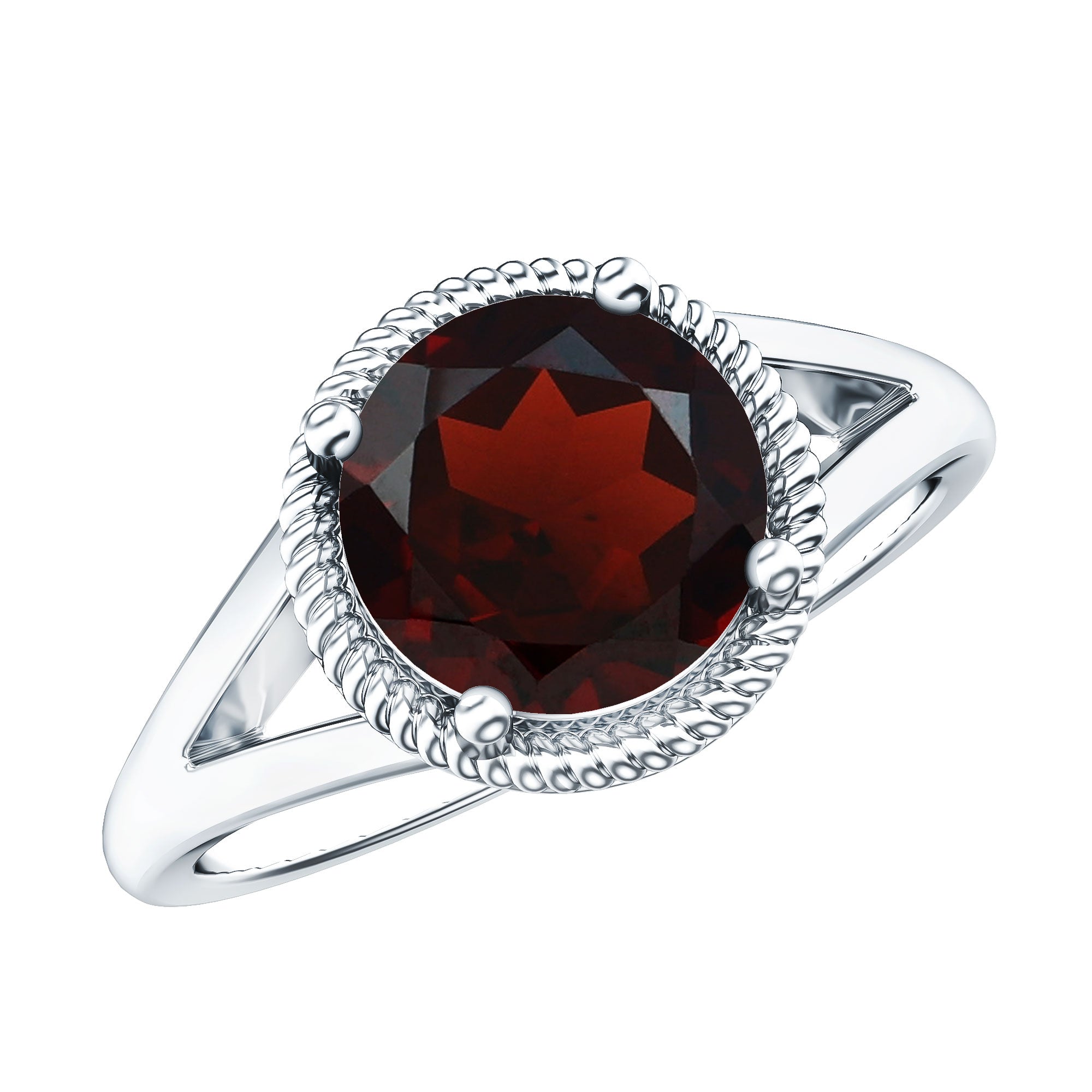 Real 8mm Solitaire Garnet Engagement Ring with Split Shank AAA - Rosec Jewels