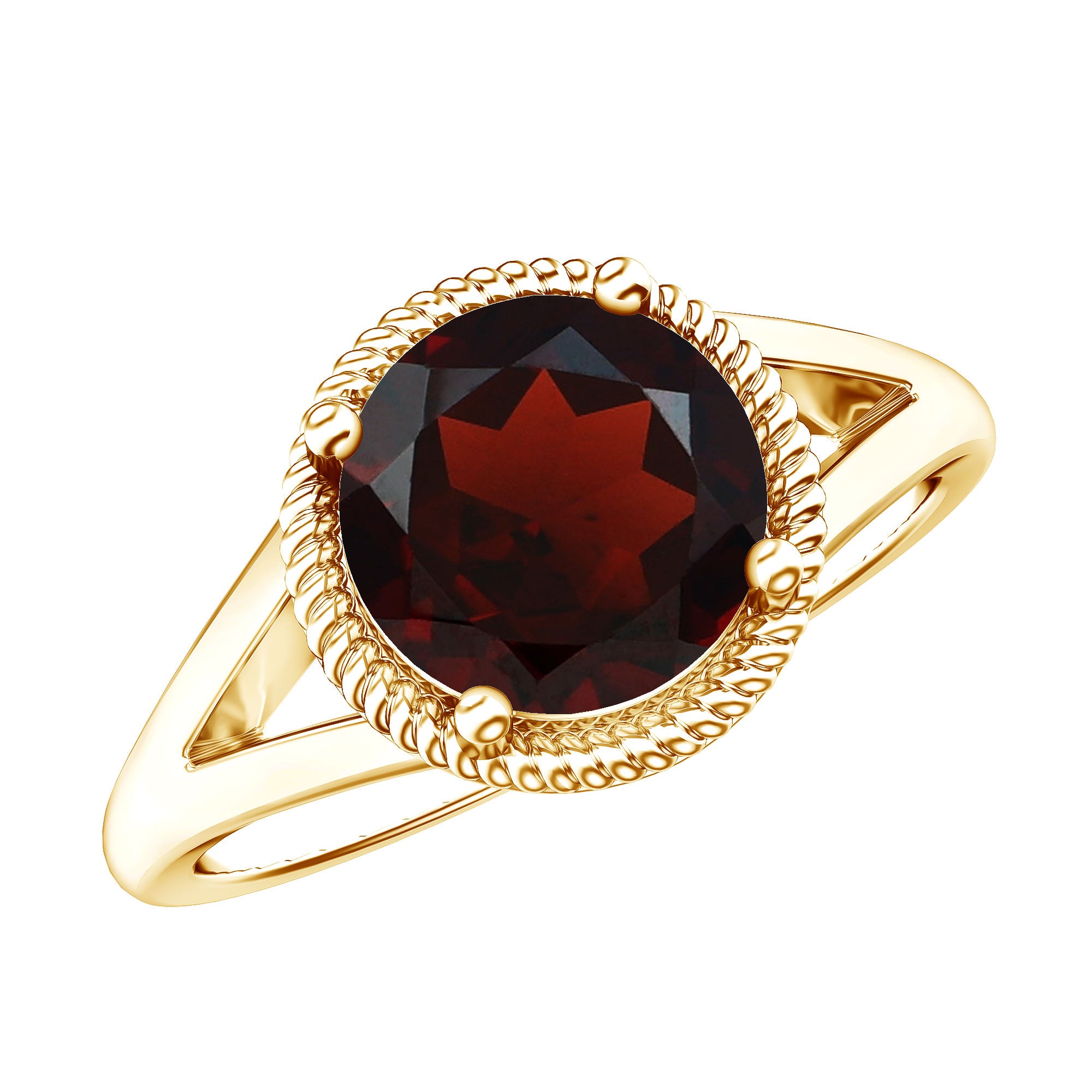 Real 8mm Solitaire Garnet Engagement Ring with Split Shank AAA - Rosec Jewels
