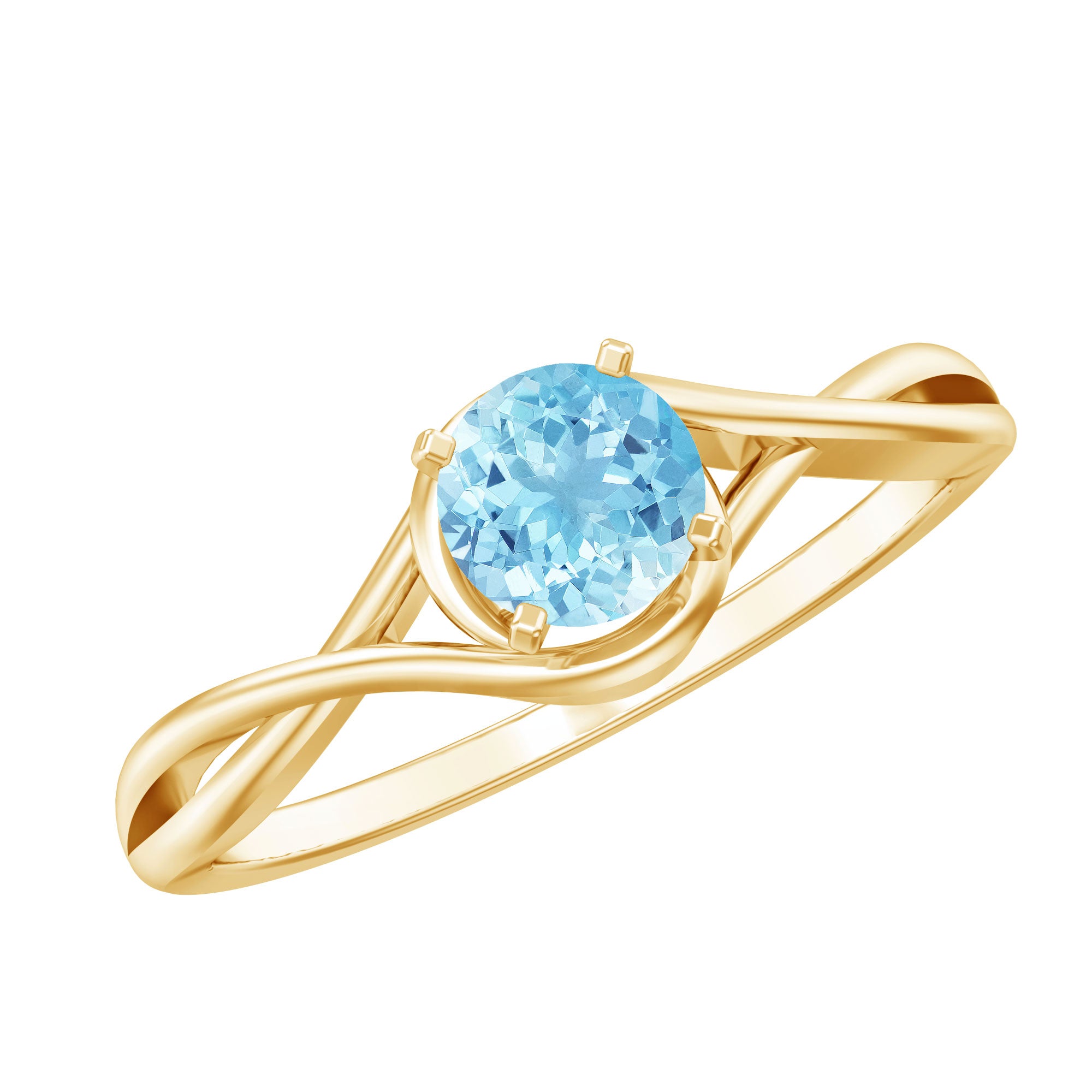 Solitaire Aquamarine Birthstone Ring with Crossover Shank AAA - Rosec Jewels