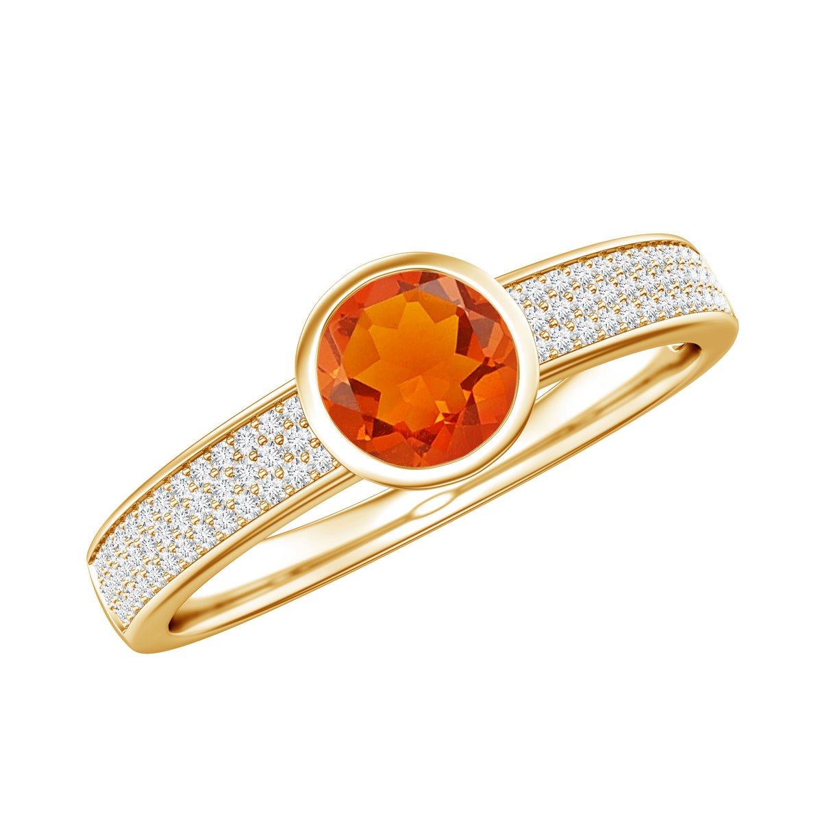 0.4 Carat Round Shape Fire Opal Engagement Ring with Diamond AAA - Rosec Jewels