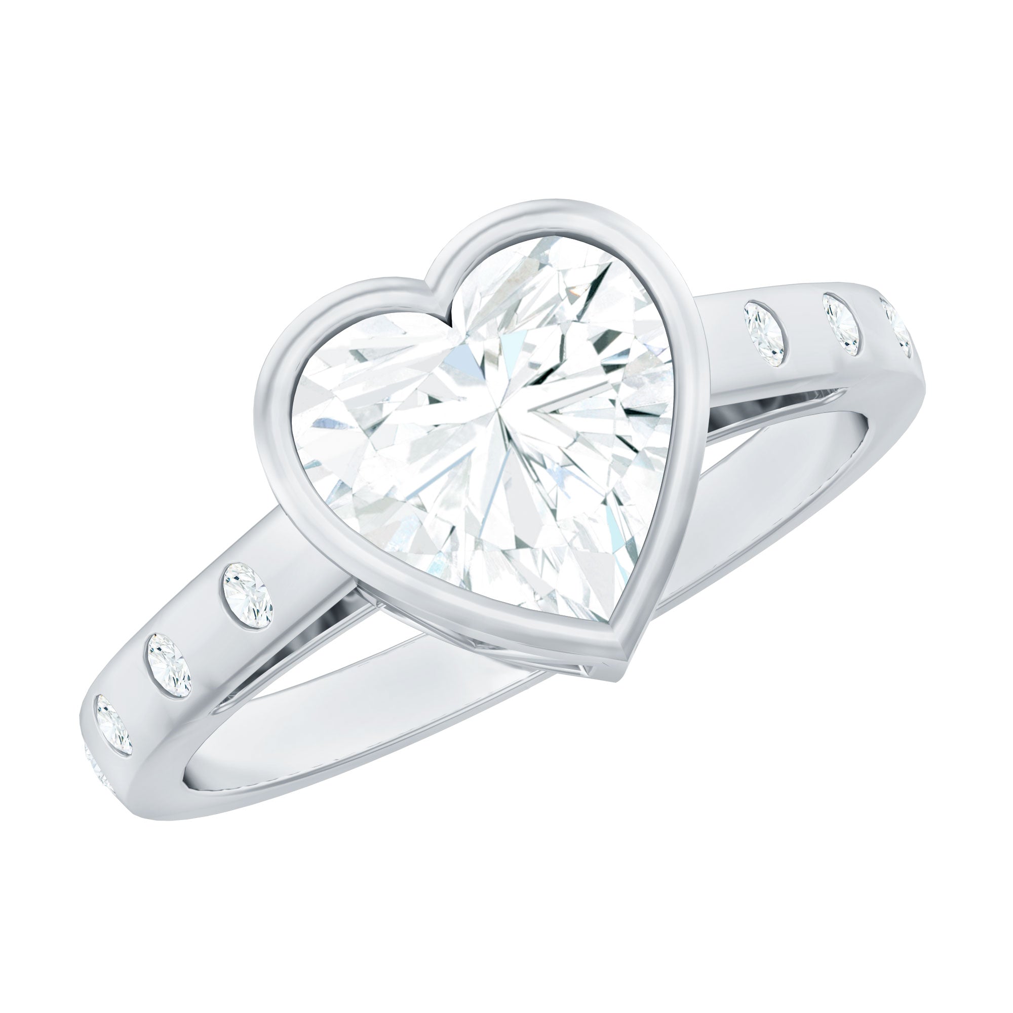 Heart Shape Moissanite Bezel Set Engagement Ring D-VS1 - Rosec Jewels