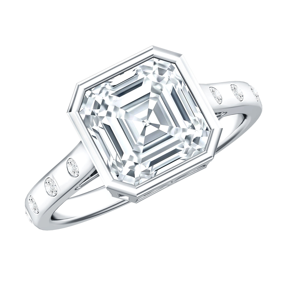 Solitaire Moissanite Asscher Cut Engagement Ring in Bezel Setting