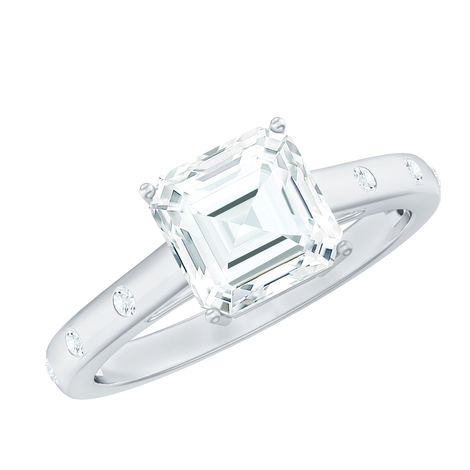 Asscher Cut Moissanite Solitaire Engagement Ring with Certificate