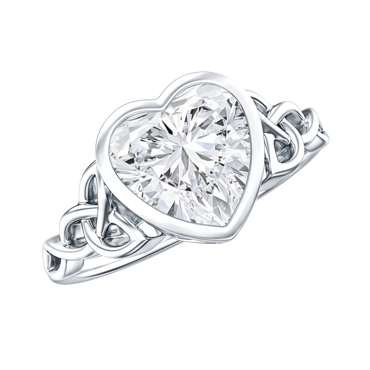 Heart Shape Moissanite Knot Engagement Ring in Bezel Setting