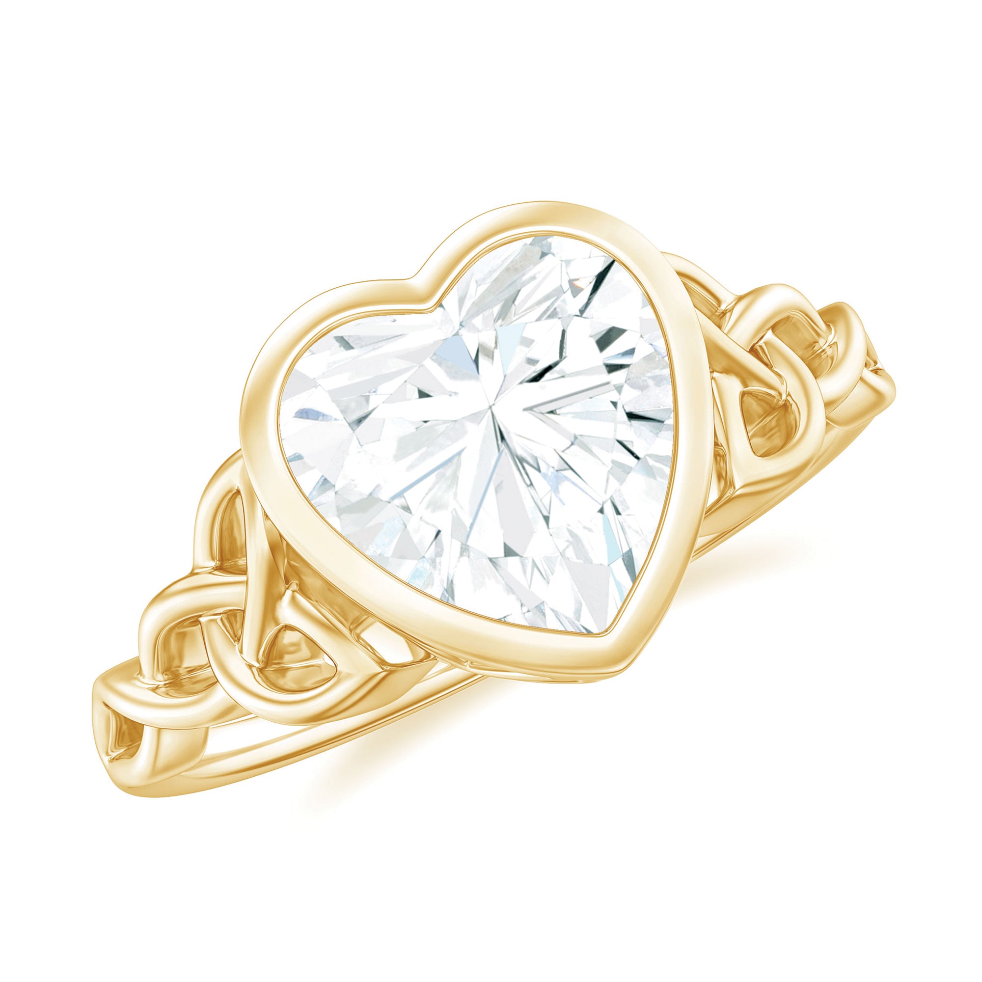 Heart Shape Moissanite Knot Engagement Ring in Bezel Setting D-VS1 - Rosec Jewels