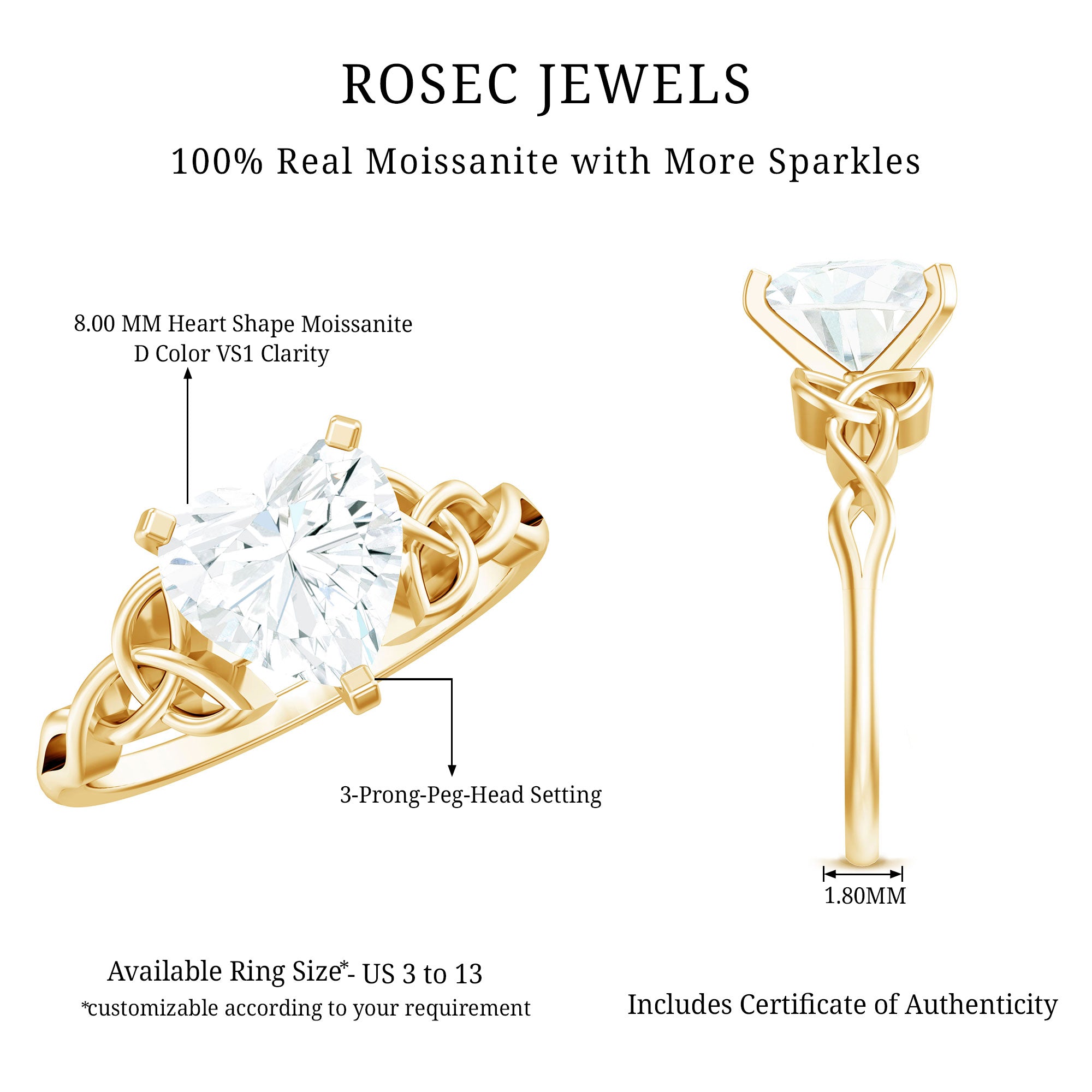 Rosec Jewels-2 CT Heart Shaped Moissanite Celtic Knot Engagement Ring