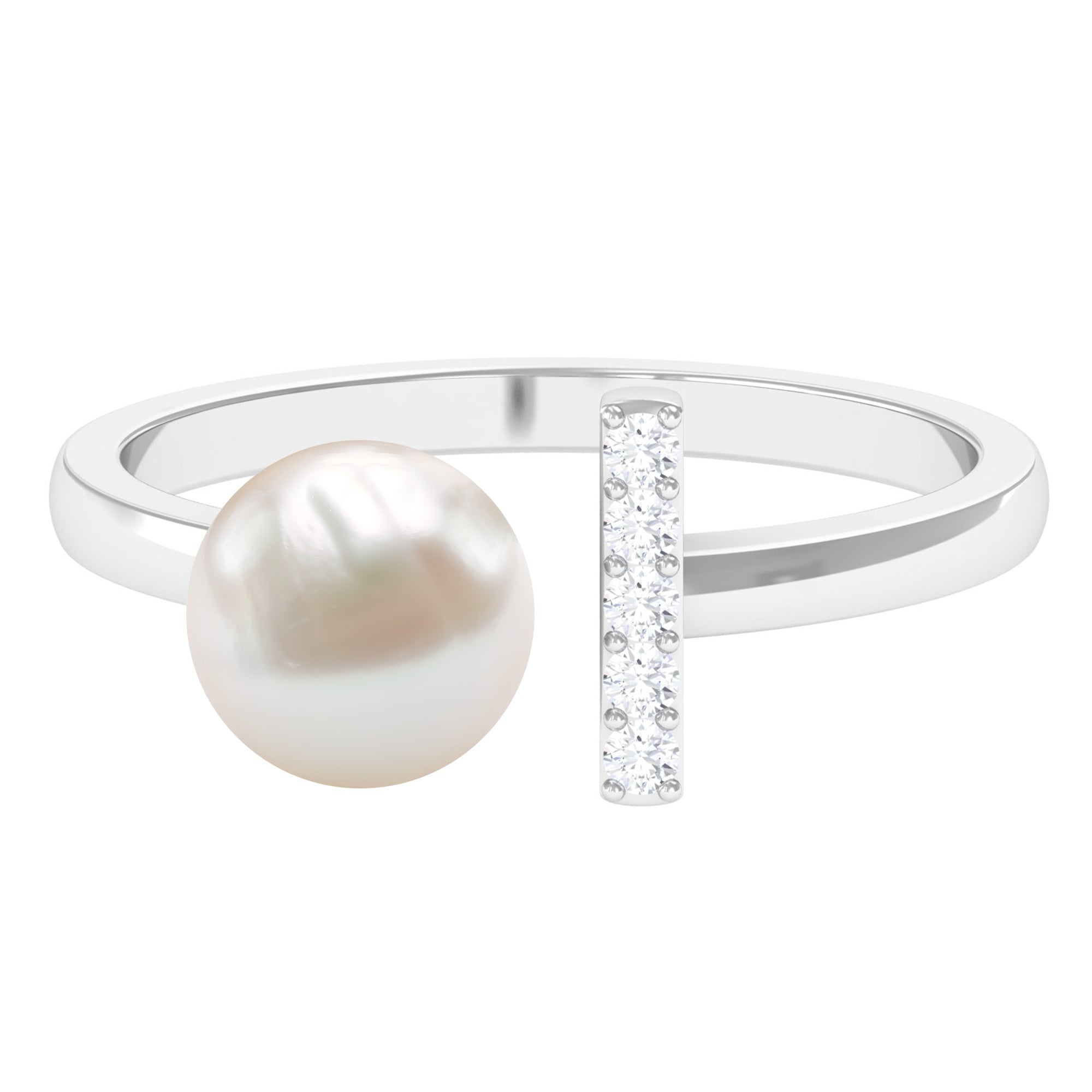 Cultured 3 Carat Freshwater Pearl Cuff Ring with Diamond AAA - Rosec Jewels