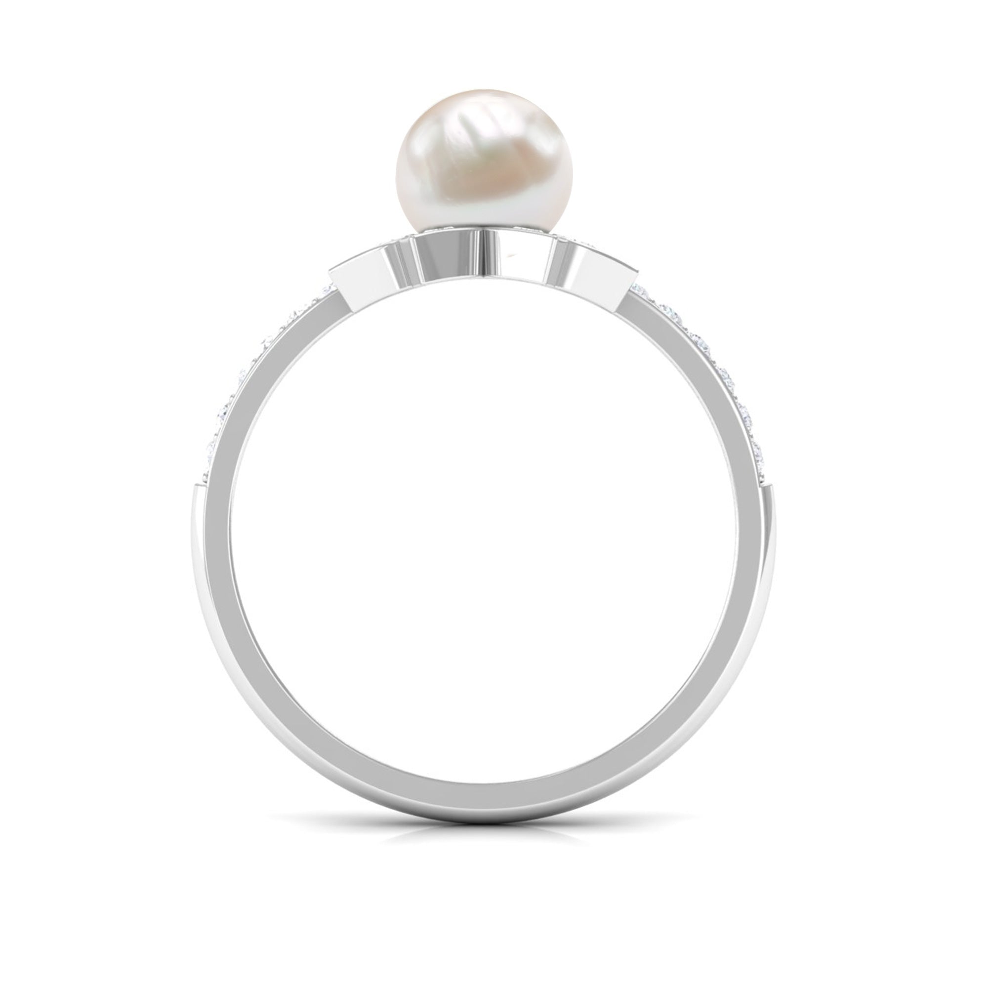 Freshwater Pearl Solitaire Floral Engagement Ring with Diamond AAA - Rosec Jewels