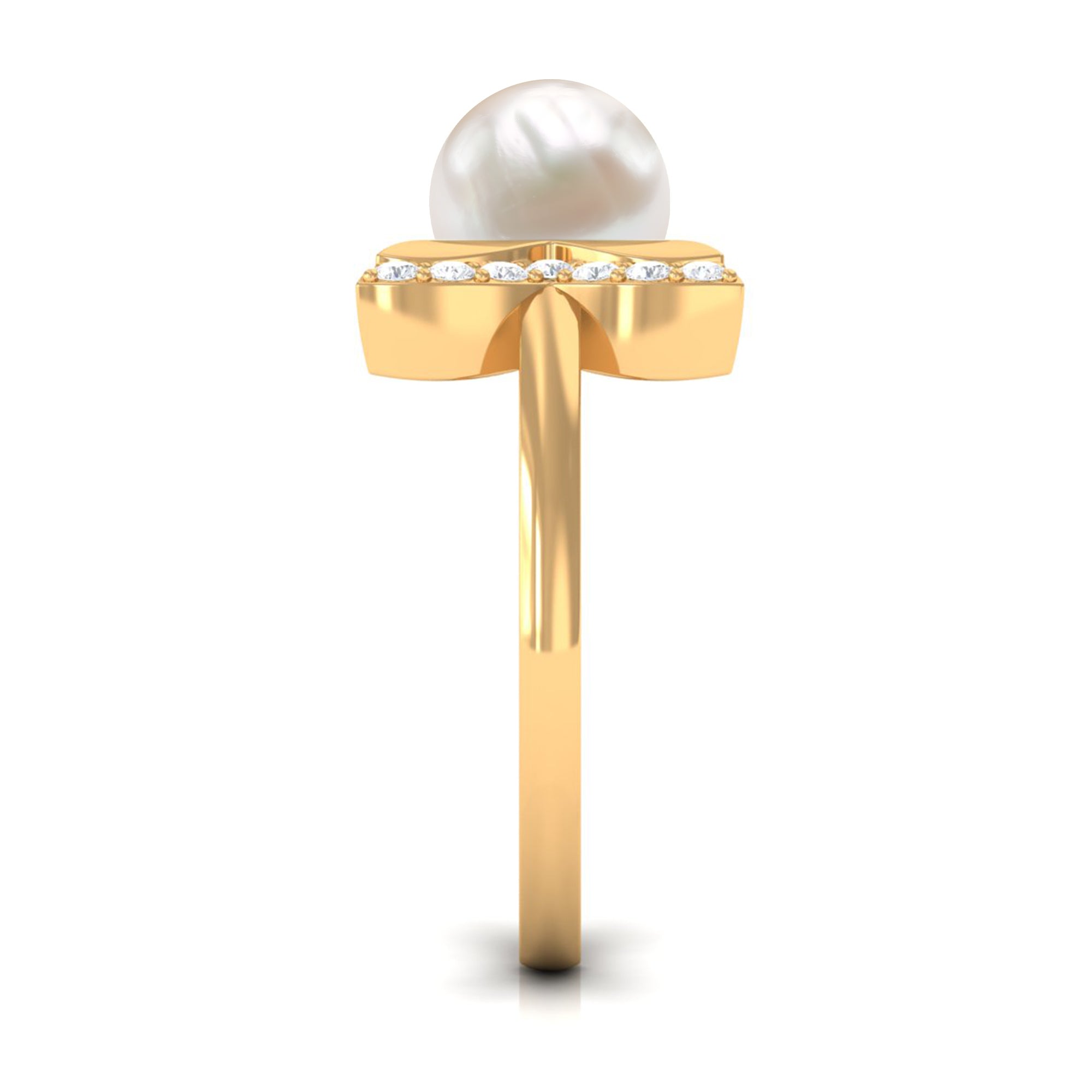 Rosec Jewels-Natural 3 Carat Freshwater Pearl Cuff Ring with Diamond