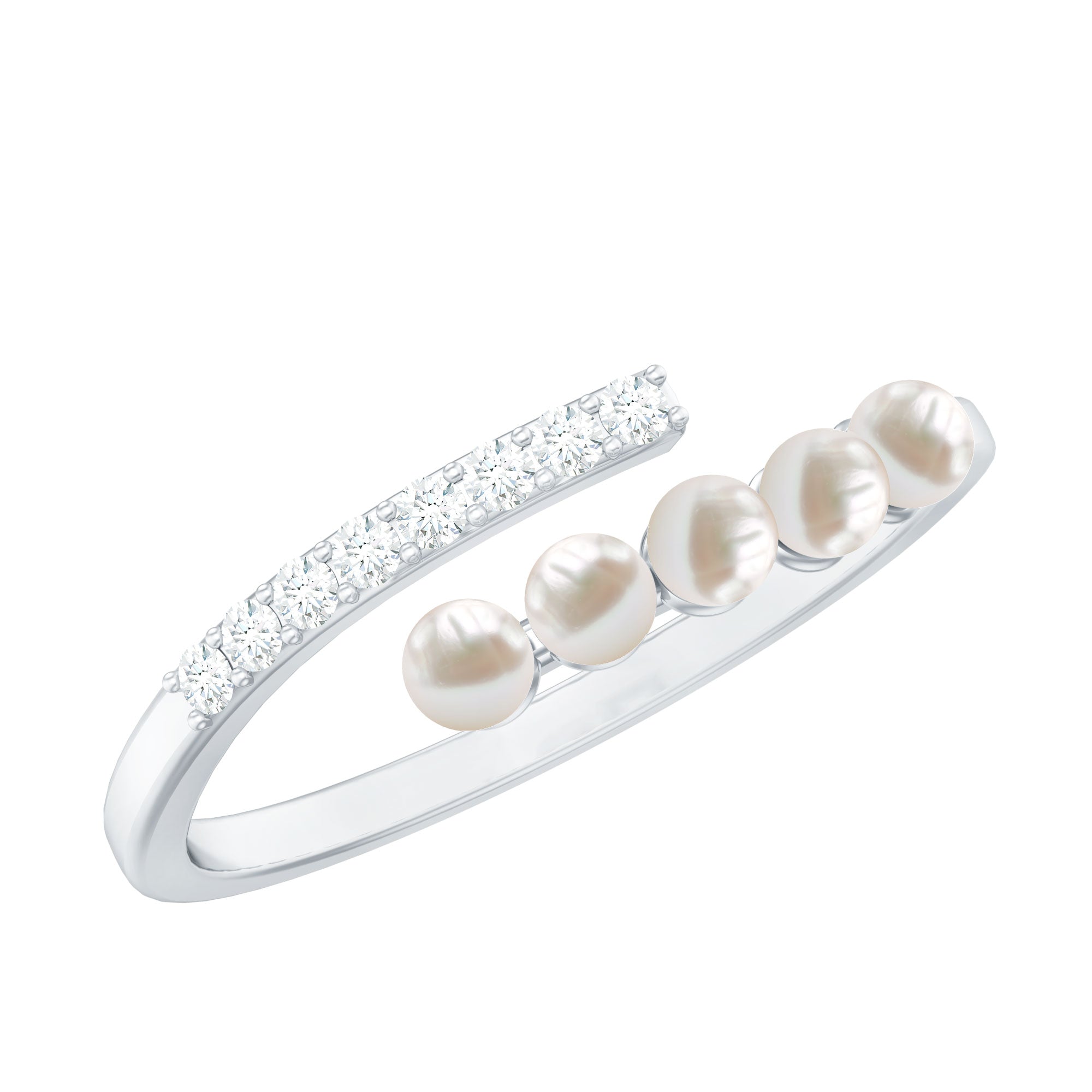 1/2 CT Freshwater Pearl and Diamond Wrap Ring