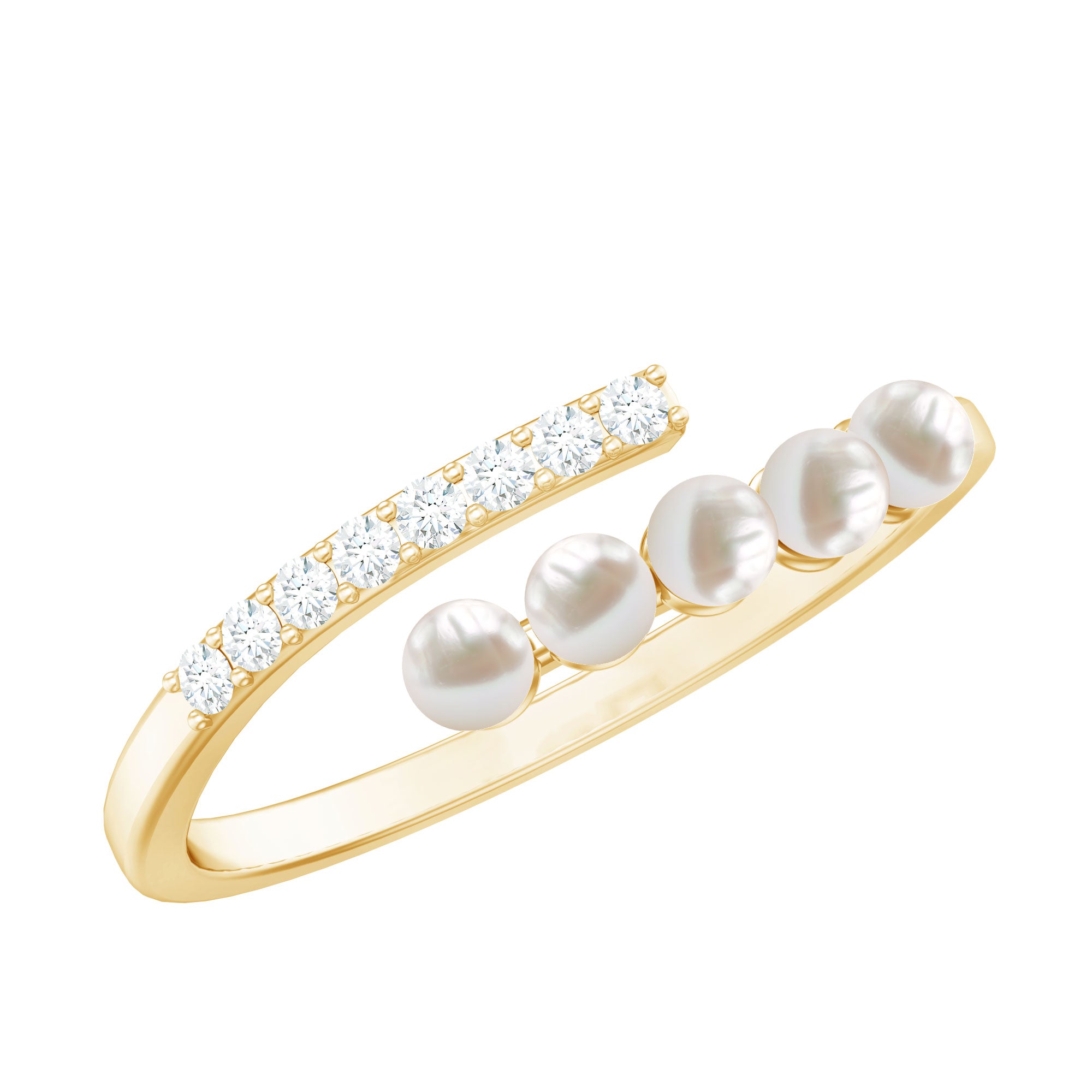 Cultured Freshwater Pearl Diamond Wrap Ring for Women AAA - Rosec Jewels