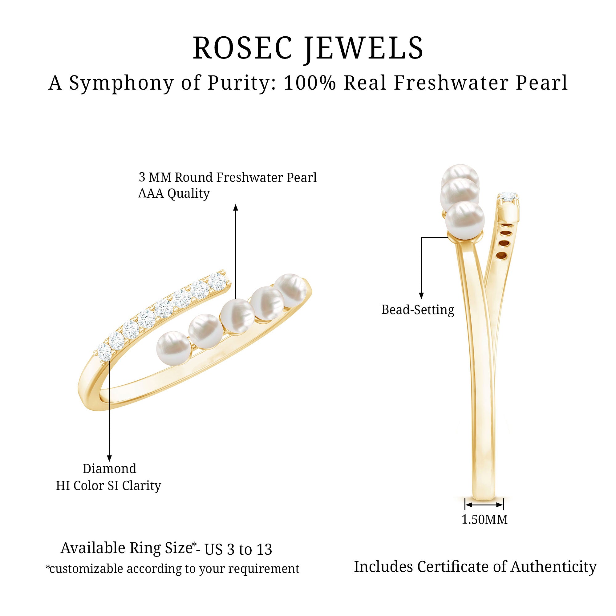 Rosec Jewels-Cultured Freshwater Pearl Diamond Wrap Ring for Women