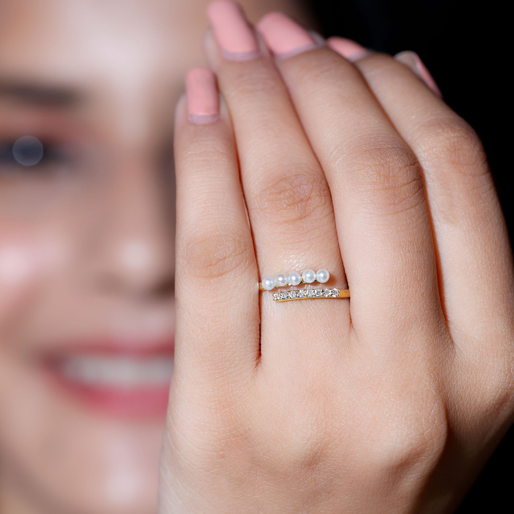 Rosec Jewels-Cultured Freshwater Pearl Diamond Wrap Ring for Women