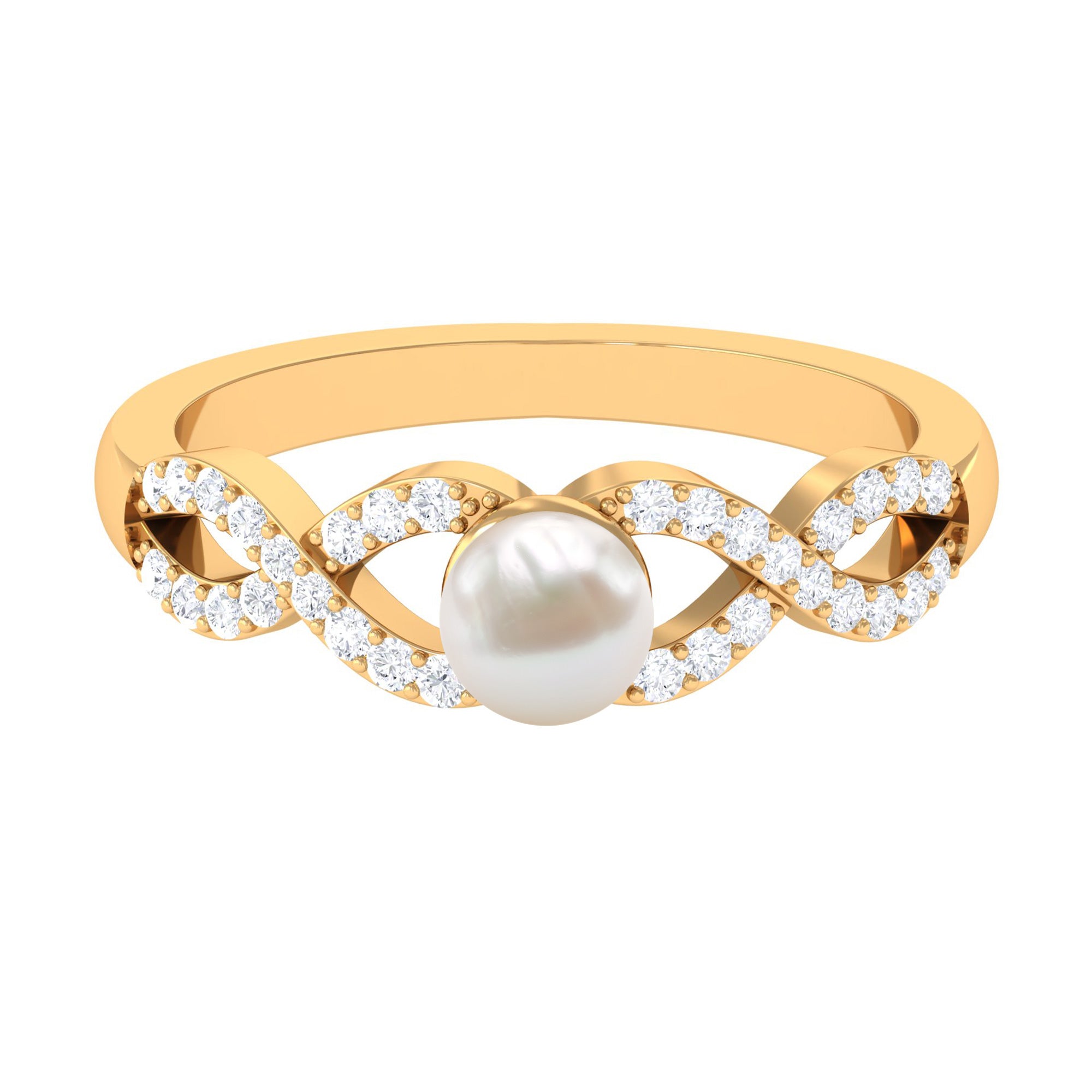 2 Carat Freshwater Pearl Crossover Engagement Ring with Diamond AAA - Rosec Jewels