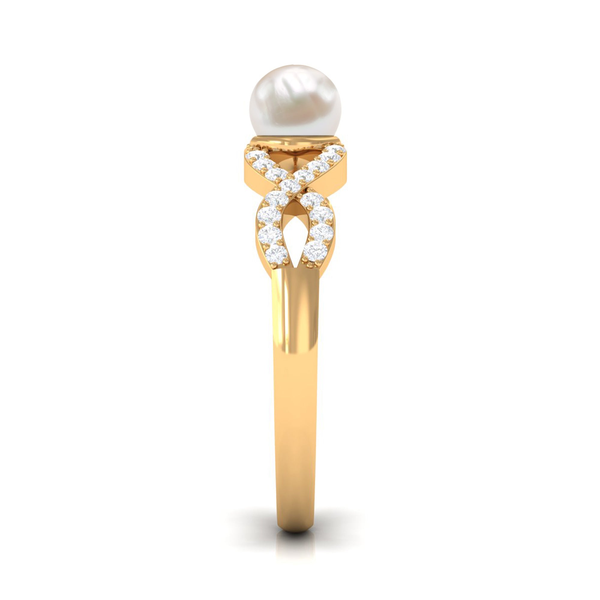 2 Carat Freshwater Pearl Crossover Engagement Ring with Diamond AAA - Rosec Jewels