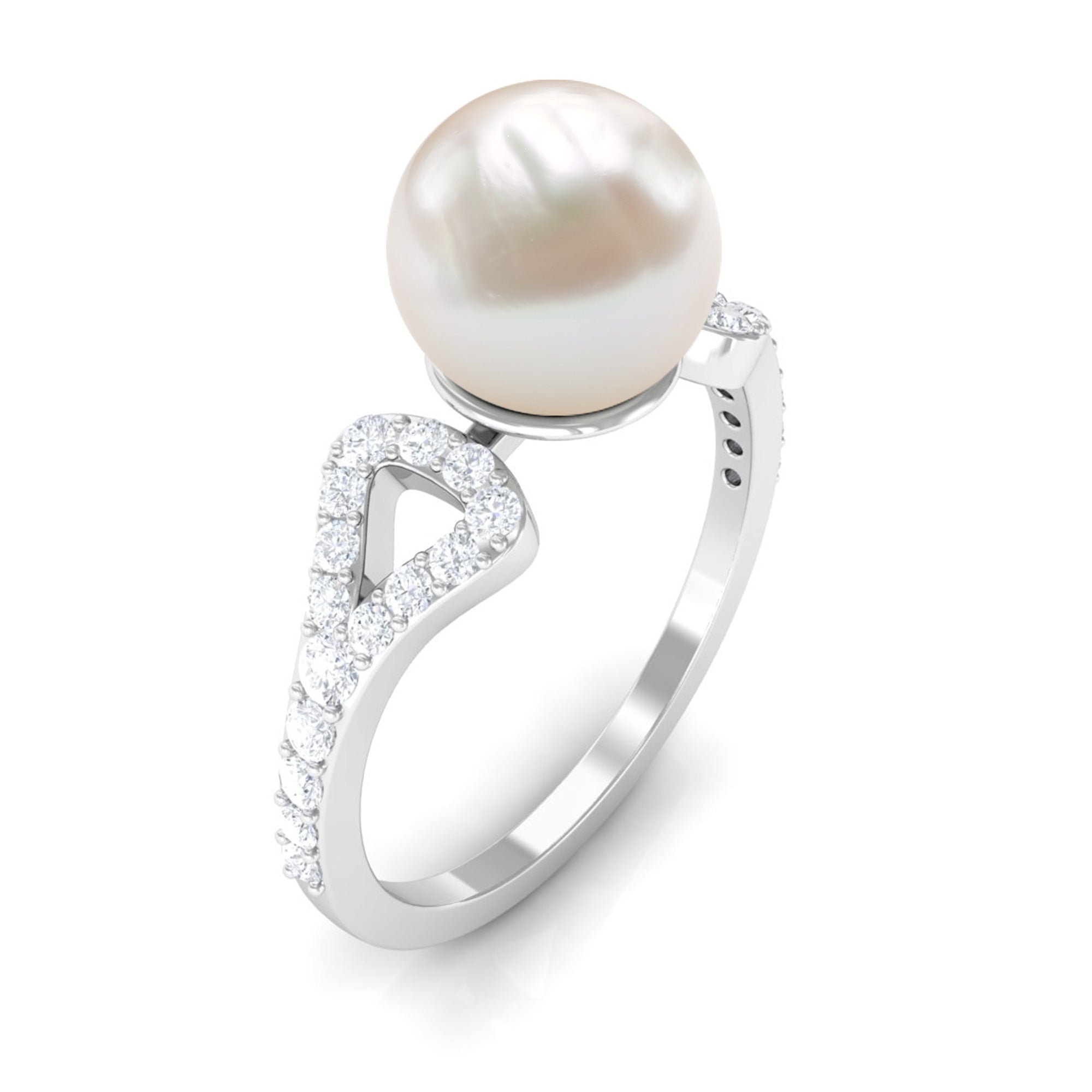 Rosec Jewels-Cultured 7.4 Carat Freshwater Pearl Solitaire Engagement Ring with Diamond