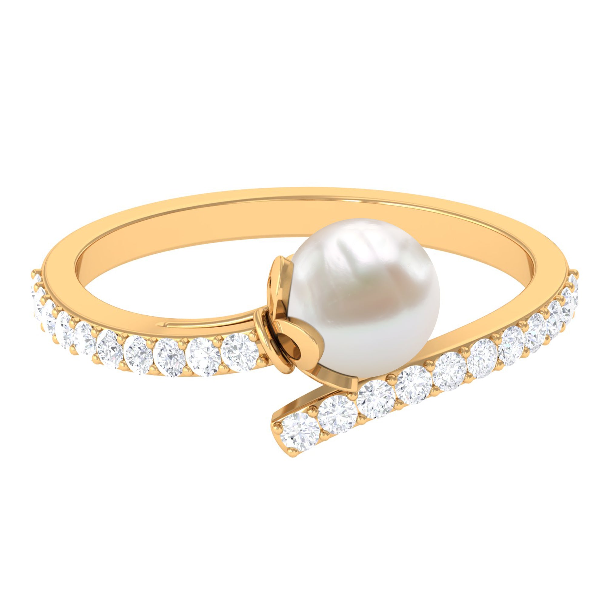 Rosec Jewels-Natural 2 Carat Freshwater Pearl Wrap Engagement Ring with Diamond