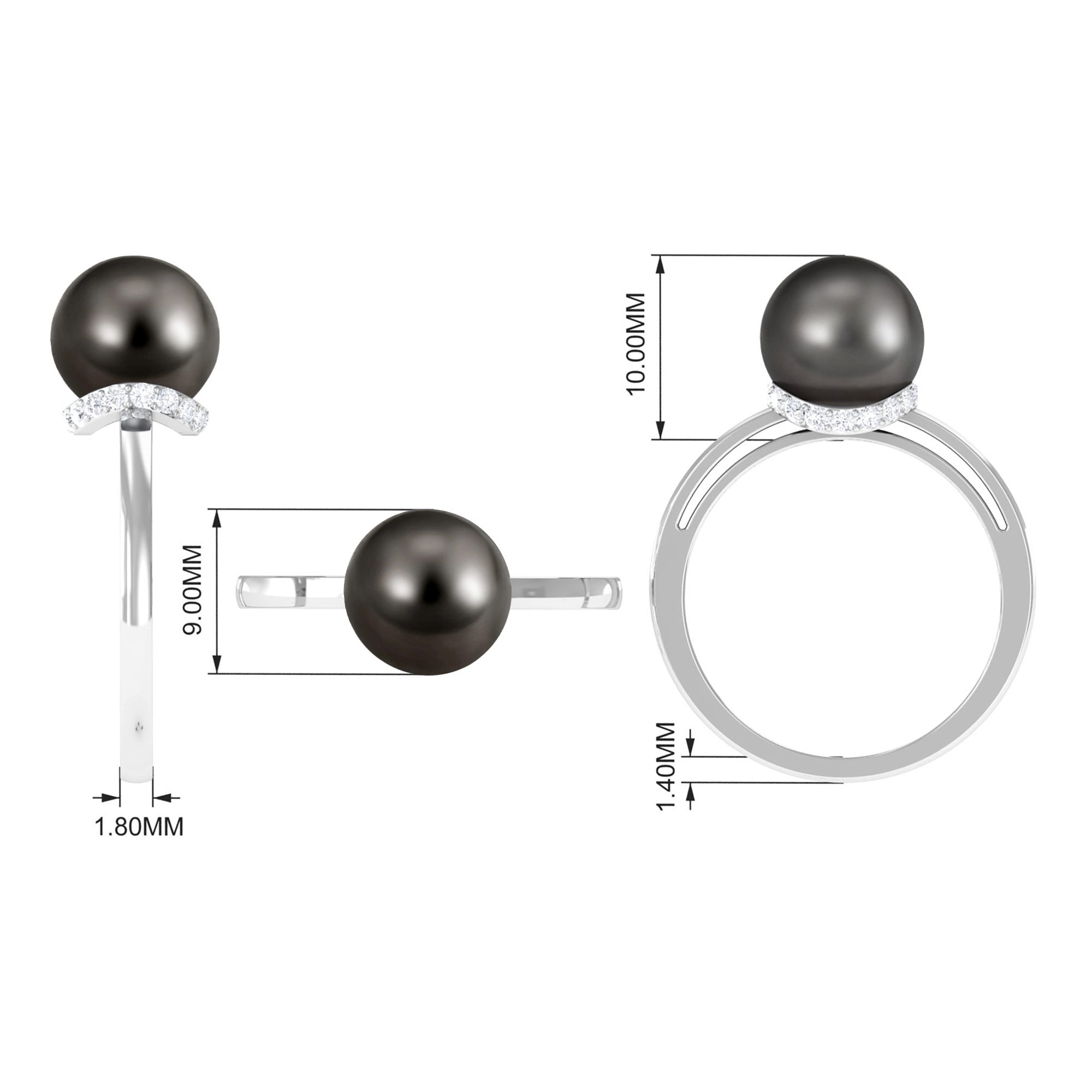 Tahitian Pearl Solitaire Engagement Ring with Diamond Surprise Halo AAA - Rosec Jewels