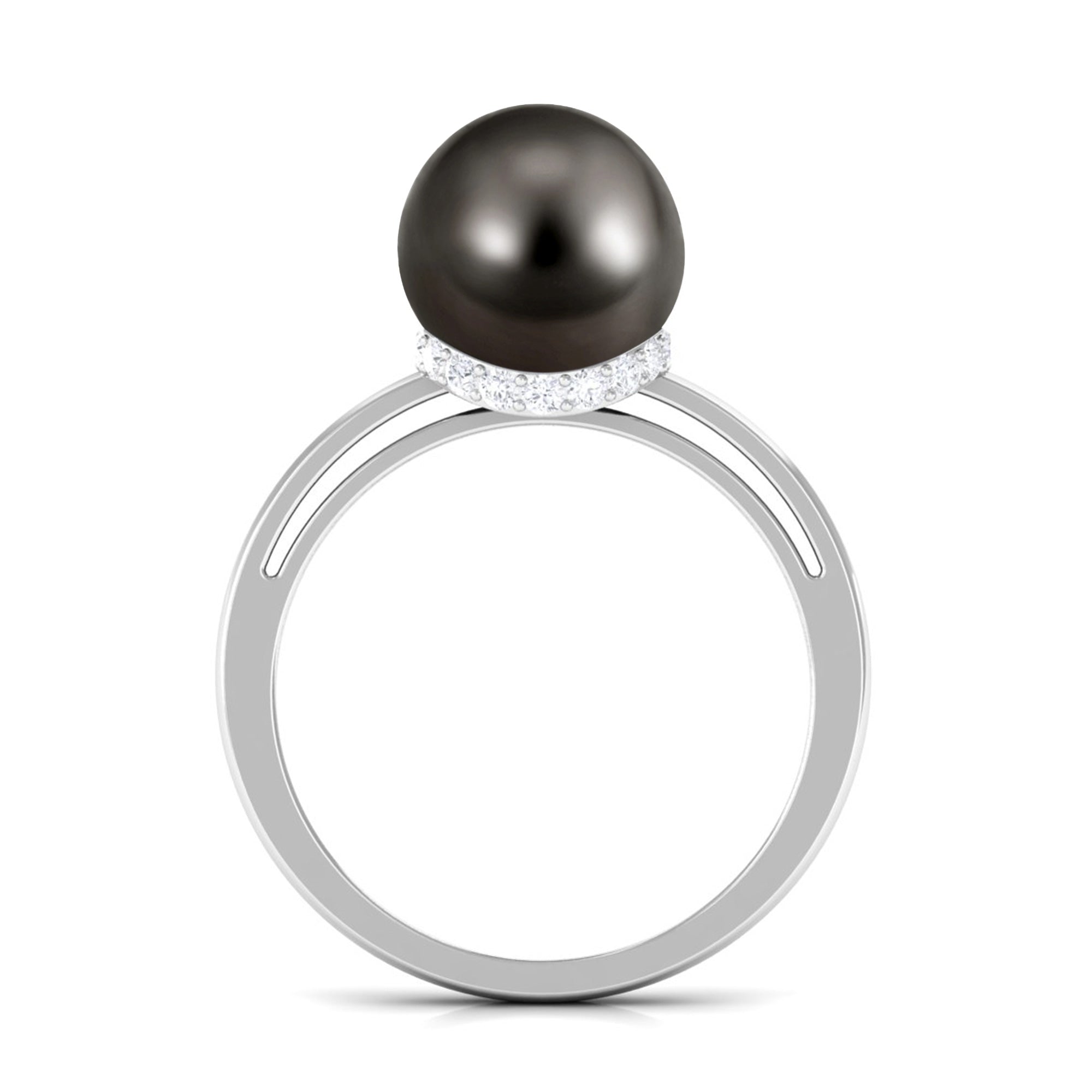 Tahitian Pearl Solitaire Engagement Ring with Diamond Surprise Halo AAA - Rosec Jewels