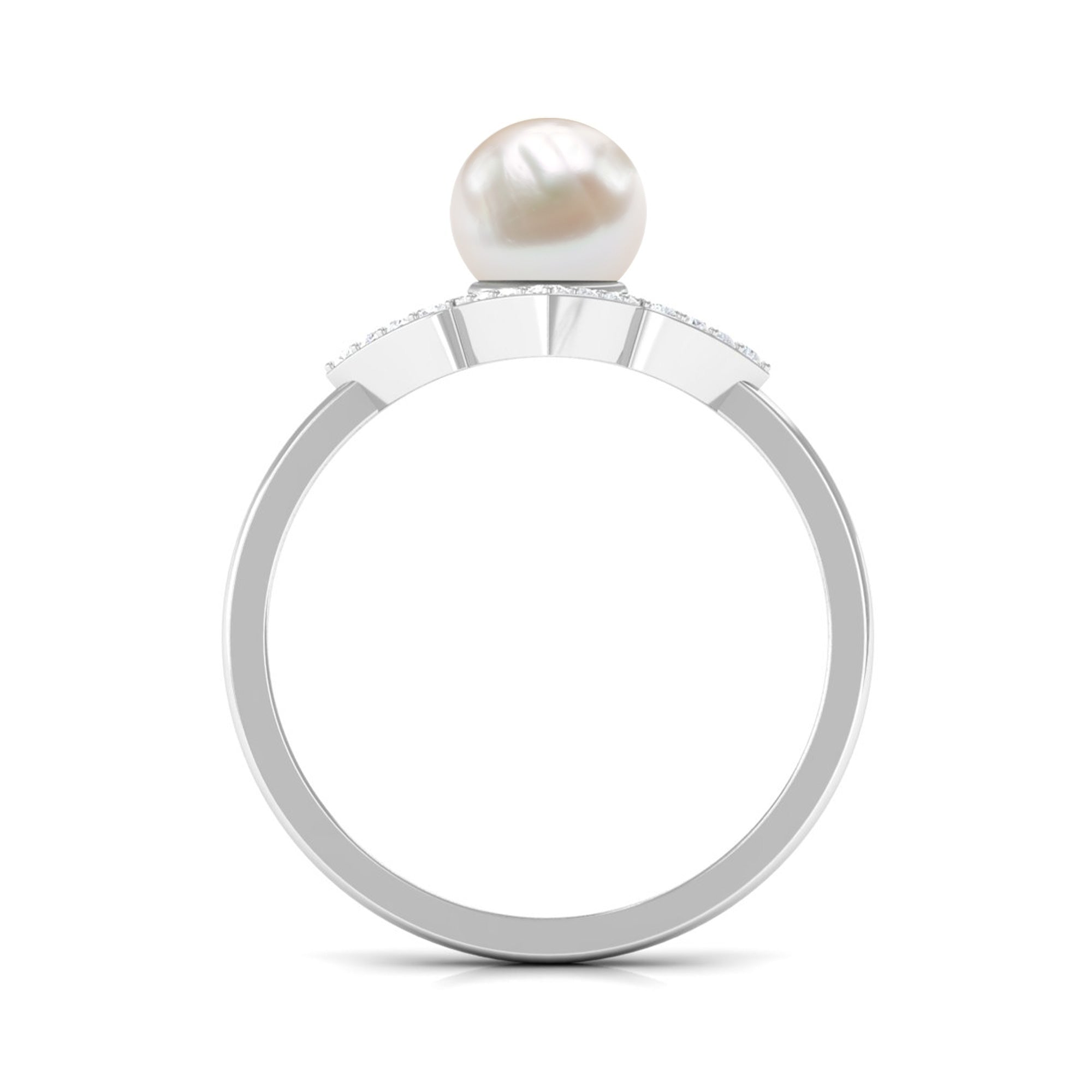 Rosec Jewels-Real 2 Carat Freshwater Pearl Flower Engagement Ring with Diamond