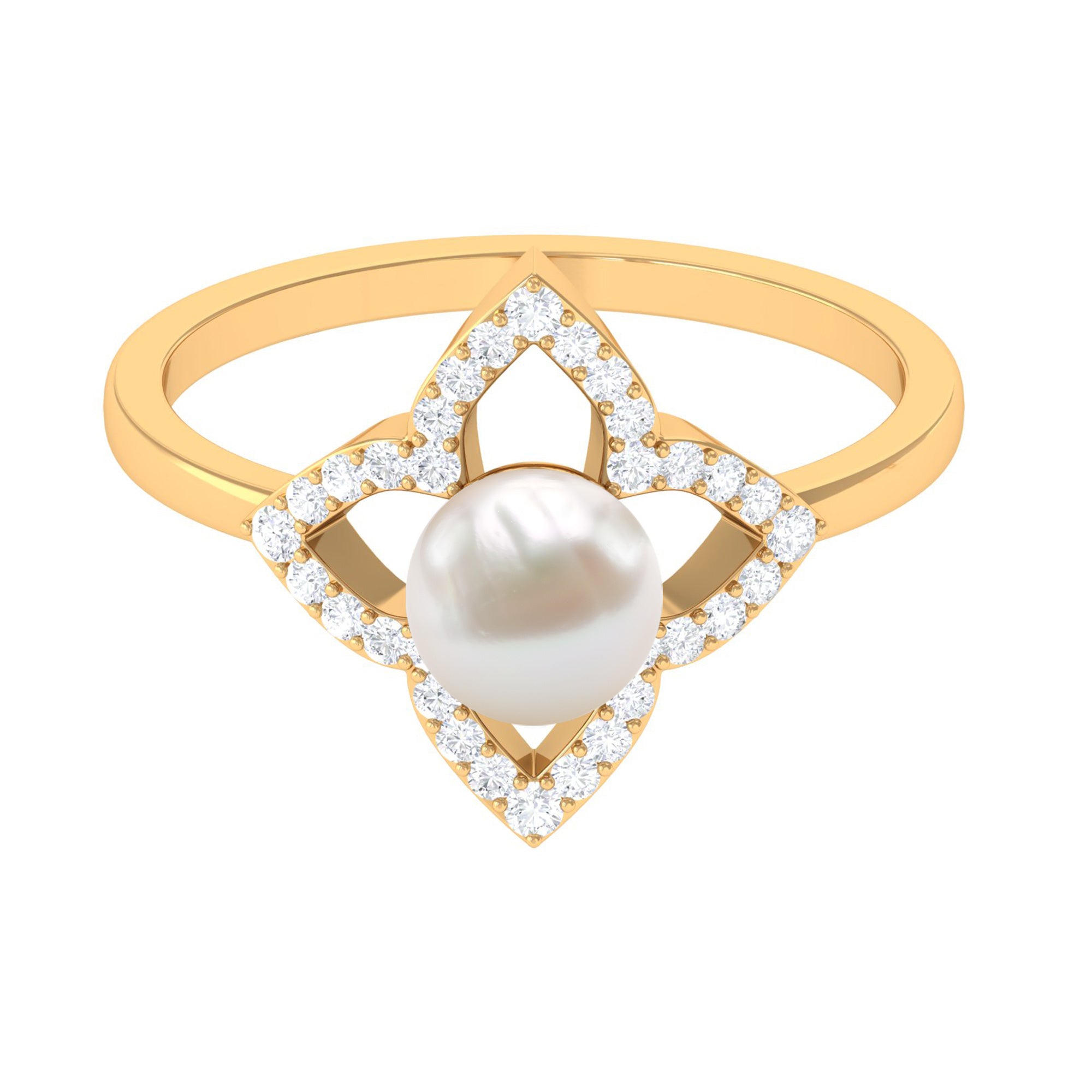Rosec Jewels-Real 2 Carat Freshwater Pearl Flower Engagement Ring with Diamond